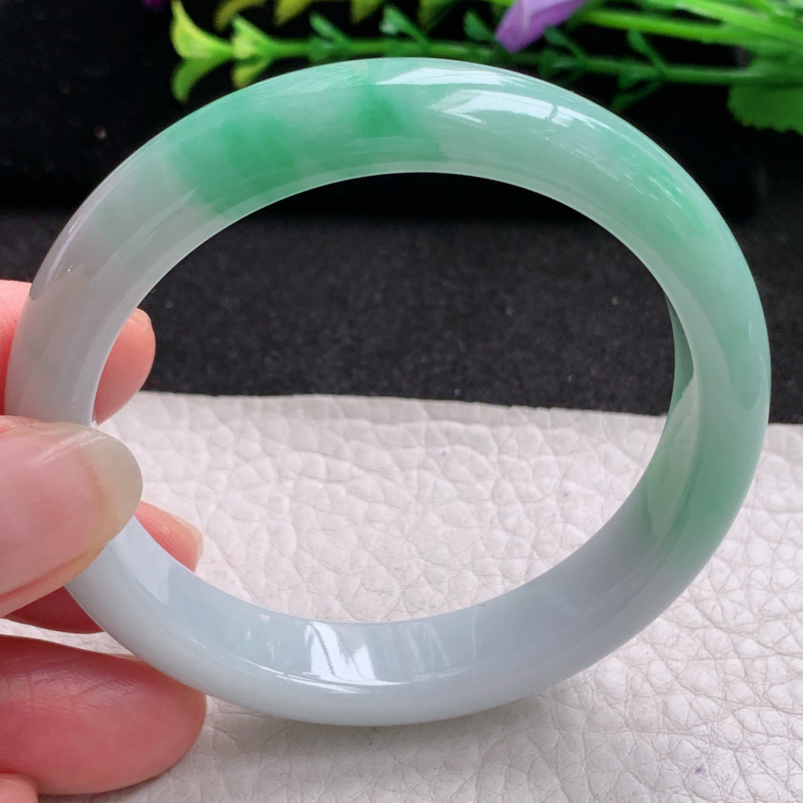 yw实拍53*11.2*7.8招财镯 天然缅甸翡翠A货玉手镯半山水宽边玉手环