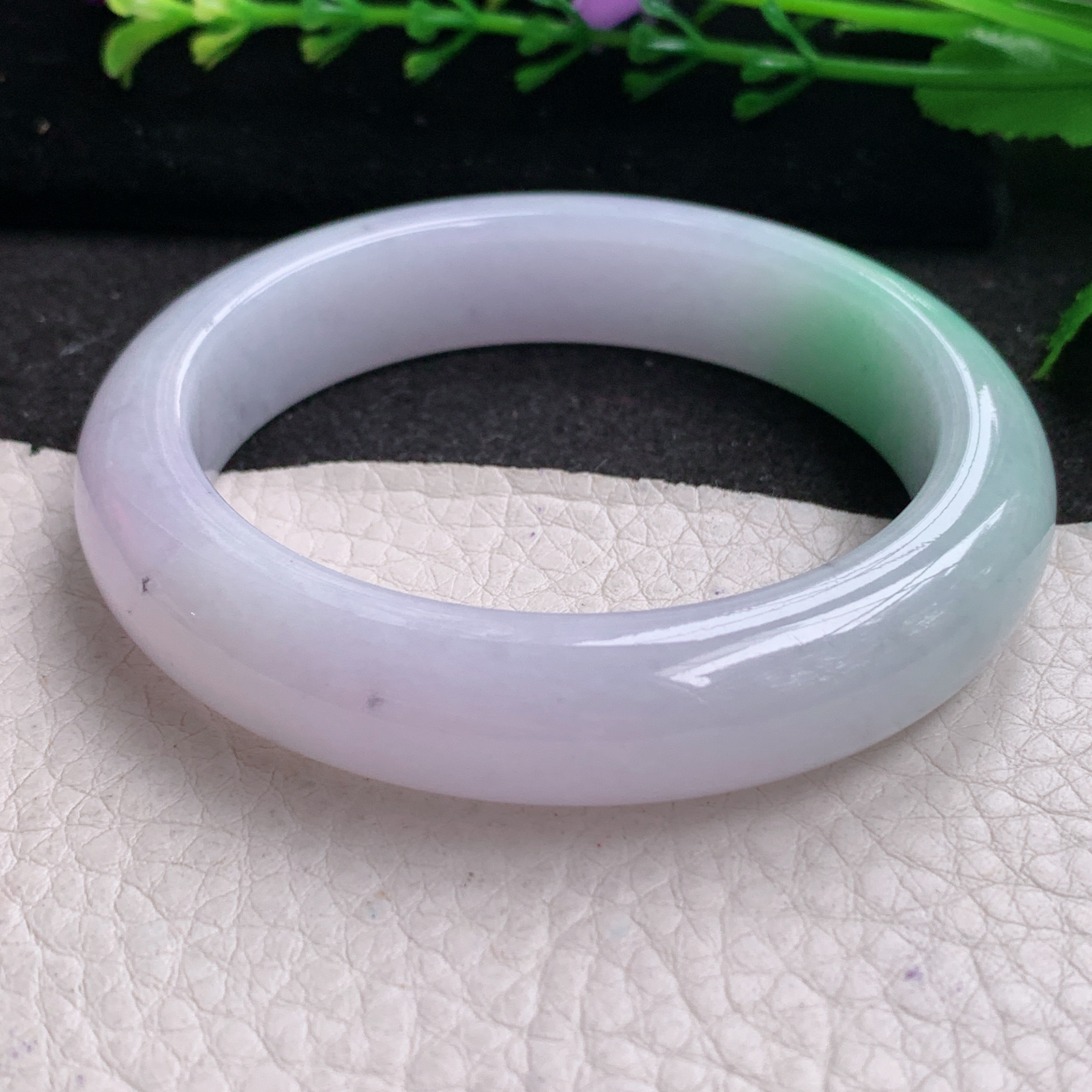 xx实拍54*12.8*9平安镯 天然缅甸翡翠A货玉手镯胶感春带彩宽边玉手环