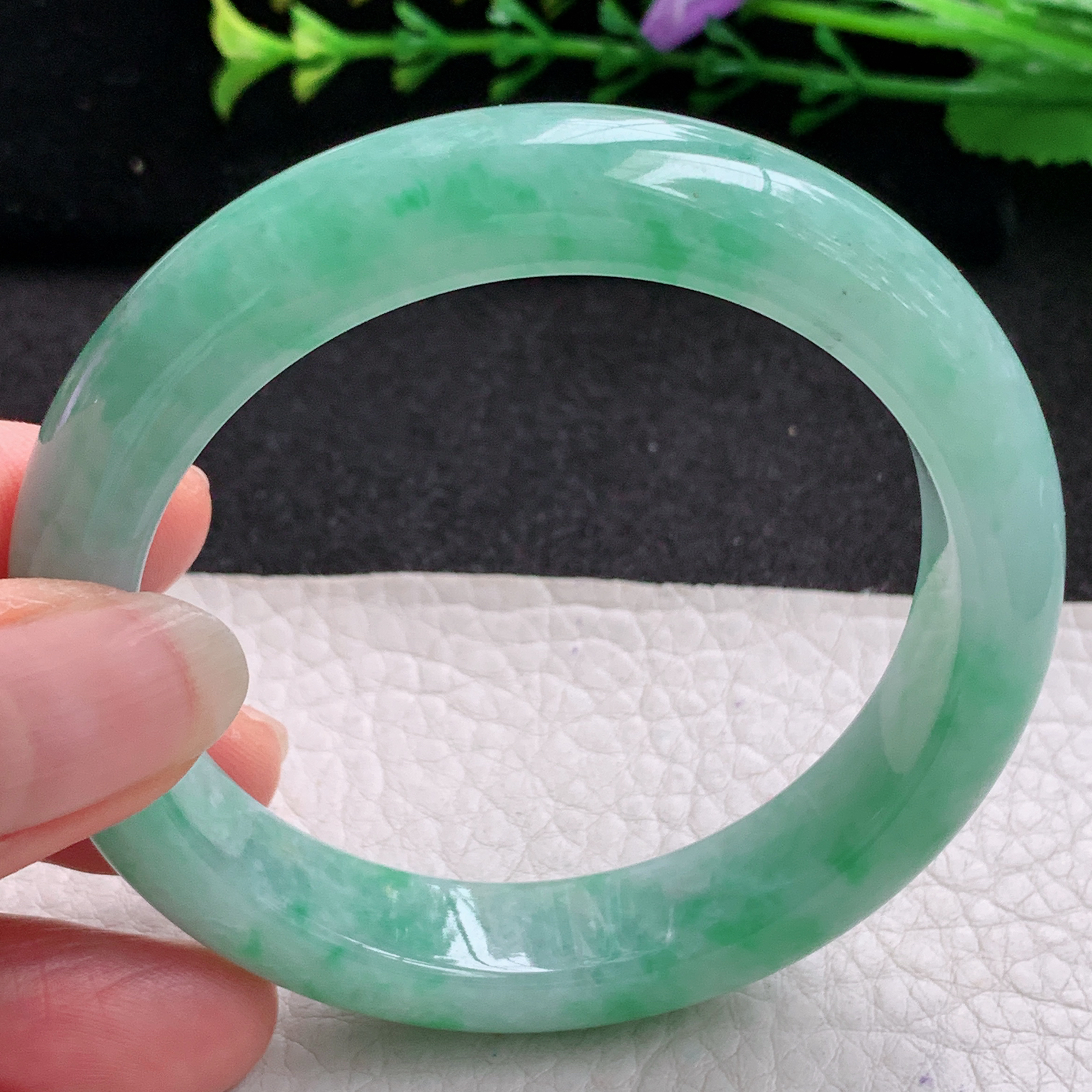 pp实拍54.5*12*8.3平安镯 特色天然缅甸翡翠A货玉手镯满绿水润宽边玉手环