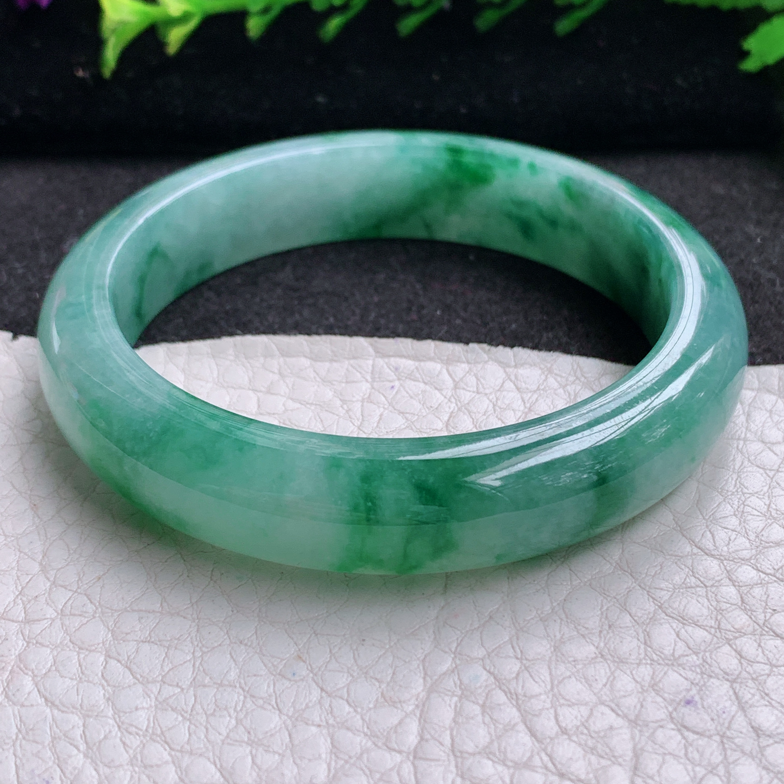 r实拍55*12.8*7.8平安镯 天然缅甸翡翠A货玉手镯飘花韵味宽边玉手环