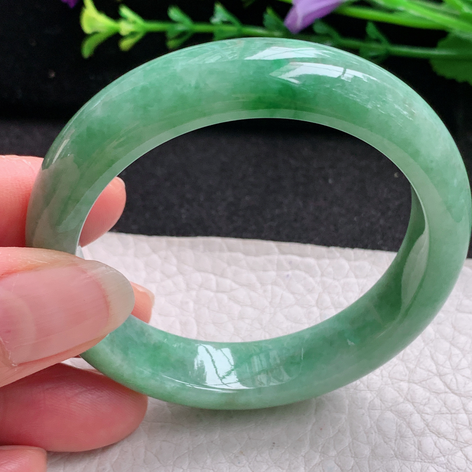 xx小圈口51*12.5*7.6平安镯 天然缅甸翡翠A货玉手镯秀气满绿宽边玉手环