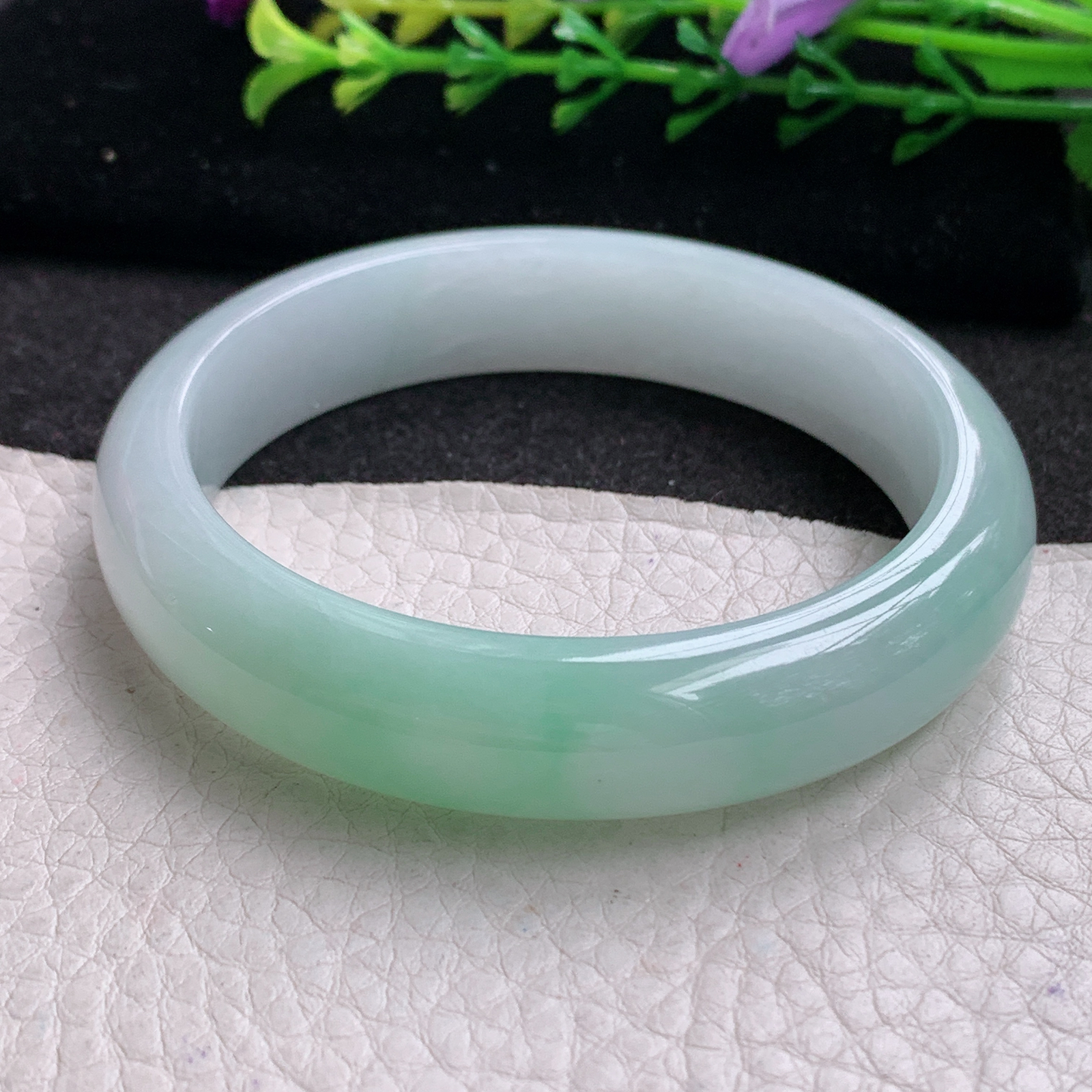 yw实拍55*13*8.7招财镯 天然缅甸翡翠A货玉手镯水润清爽宽边玉手环