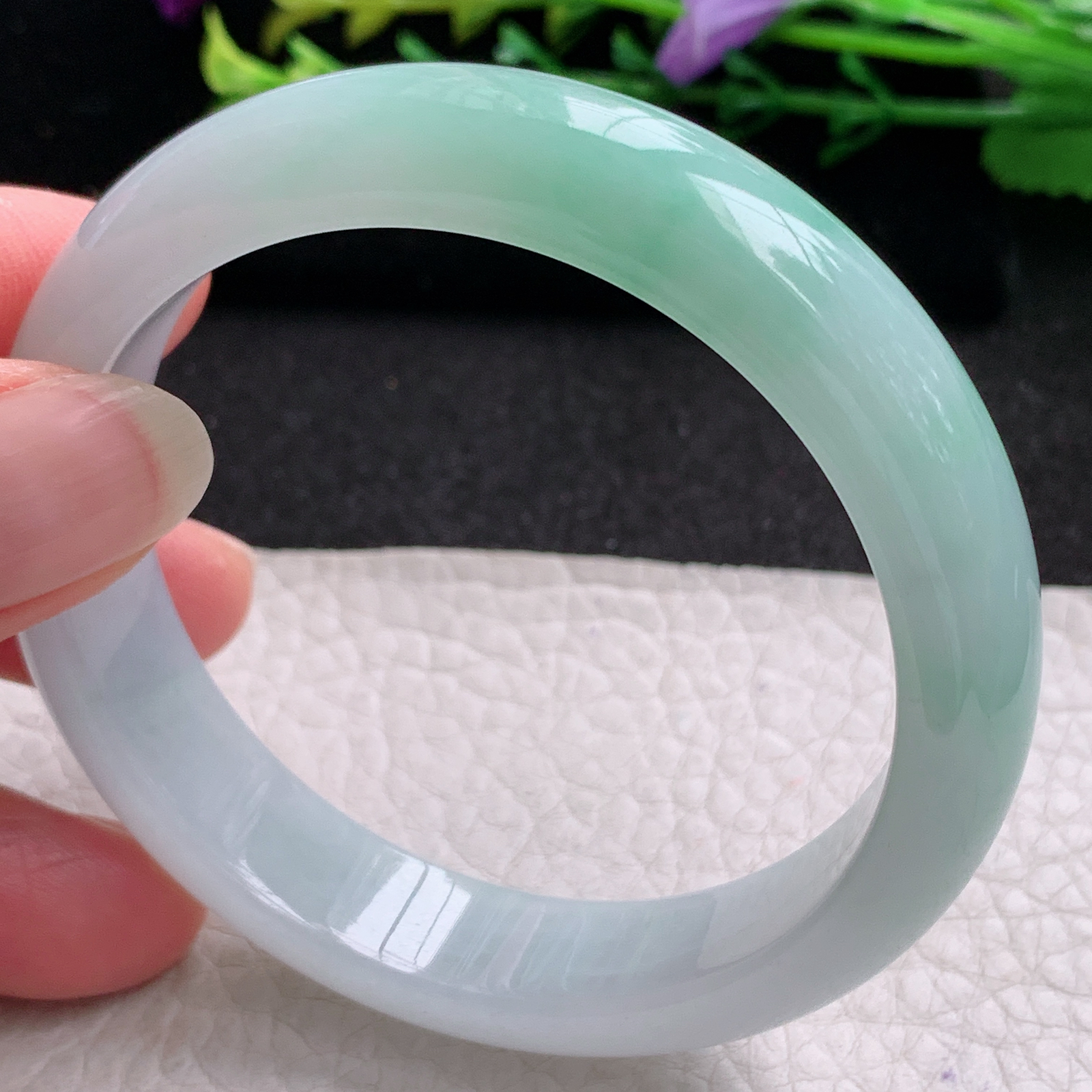 yw实拍55*13*8.7招财镯 天然缅甸翡翠A货玉手镯水润清爽宽边玉手环