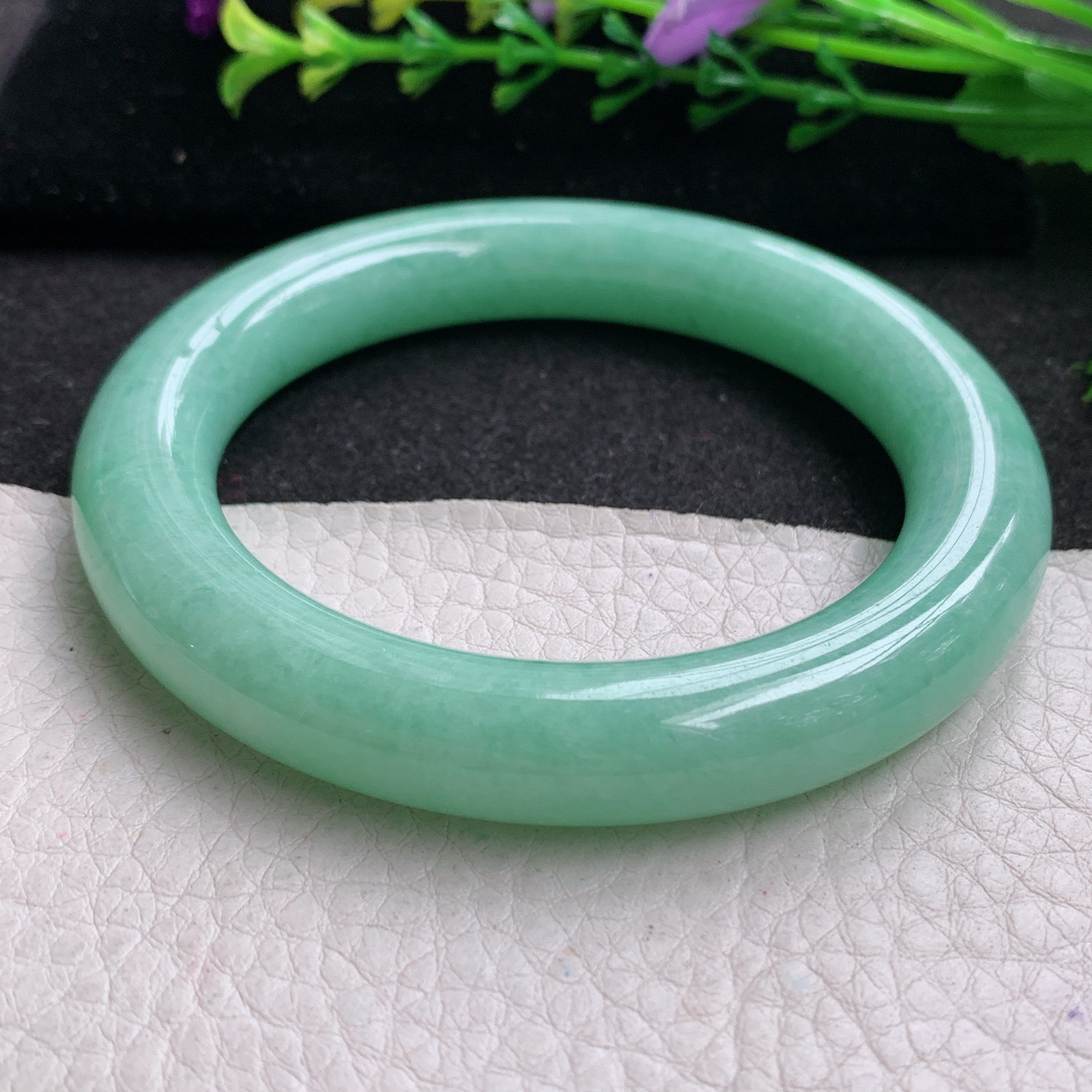 yh实拍57.5*11.3胖圆镯 天然缅甸翡翠A货玉手镯满绿圆条玉手环