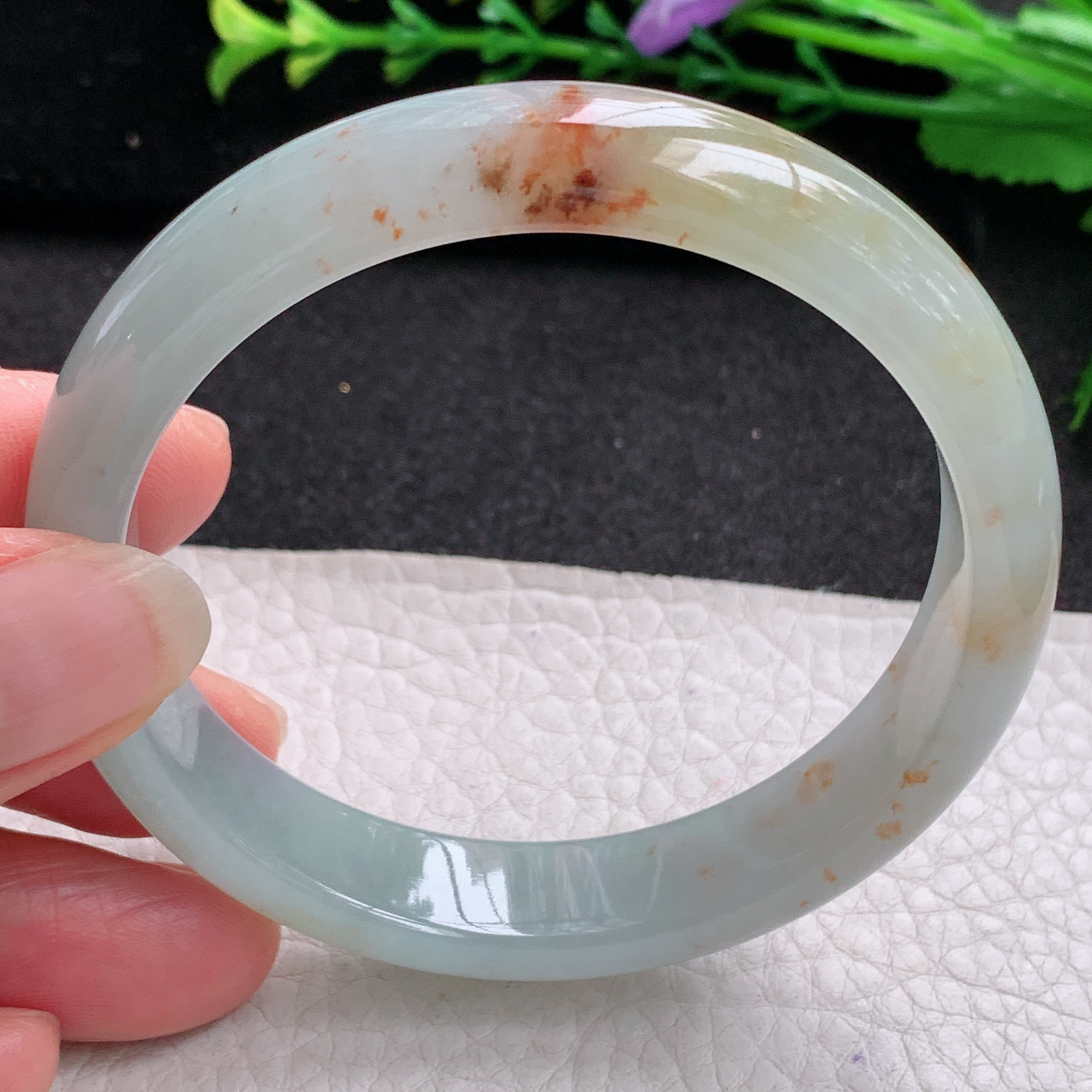 pp实拍56*12.2*7招财镯 特色天然缅甸翡翠A货玉手镯冰飘红翡宽边玉手环