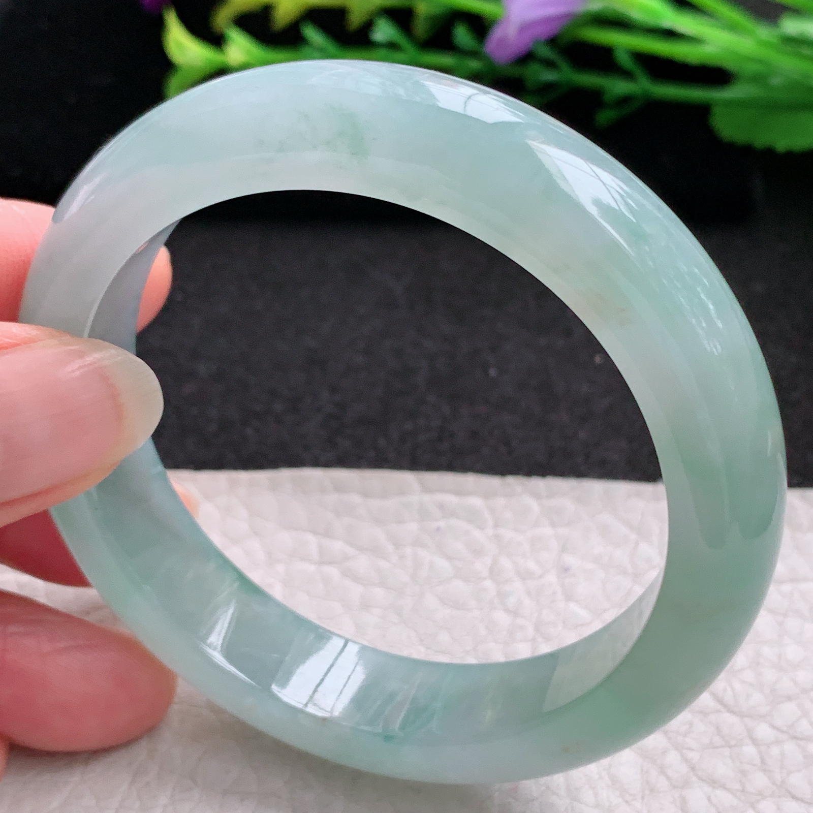 ax实拍53.5*12.6*8.2平安镯 天然缅甸翡翠A货玉手镯冰晴宽边玉手环