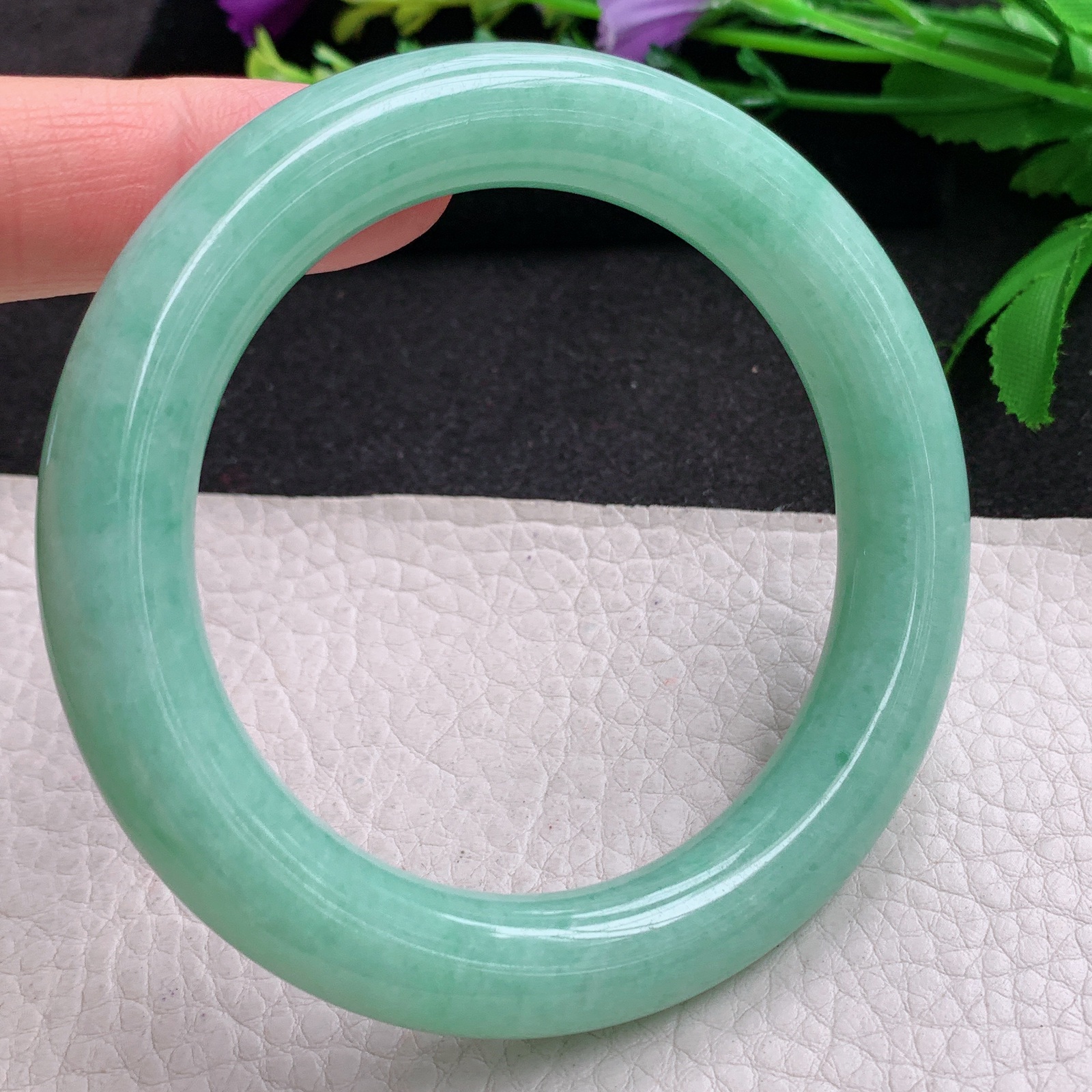 yh实拍57.5*11.3胖圆镯 天然缅甸翡翠A货玉手镯满绿圆条玉手环