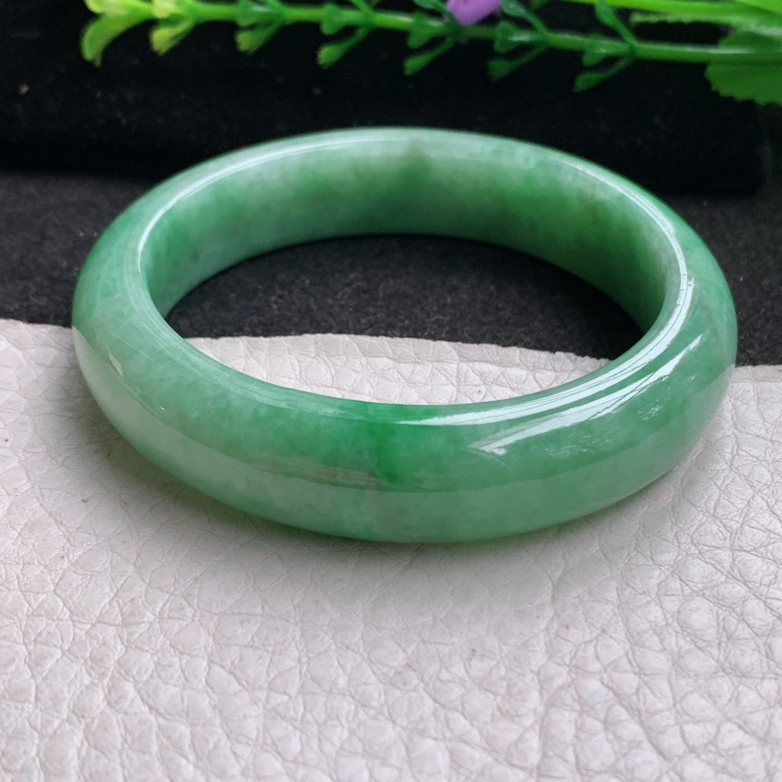 xx小圈口51*12.5*7.6平安镯 天然缅甸翡翠A货玉手镯秀气满绿宽边玉手环