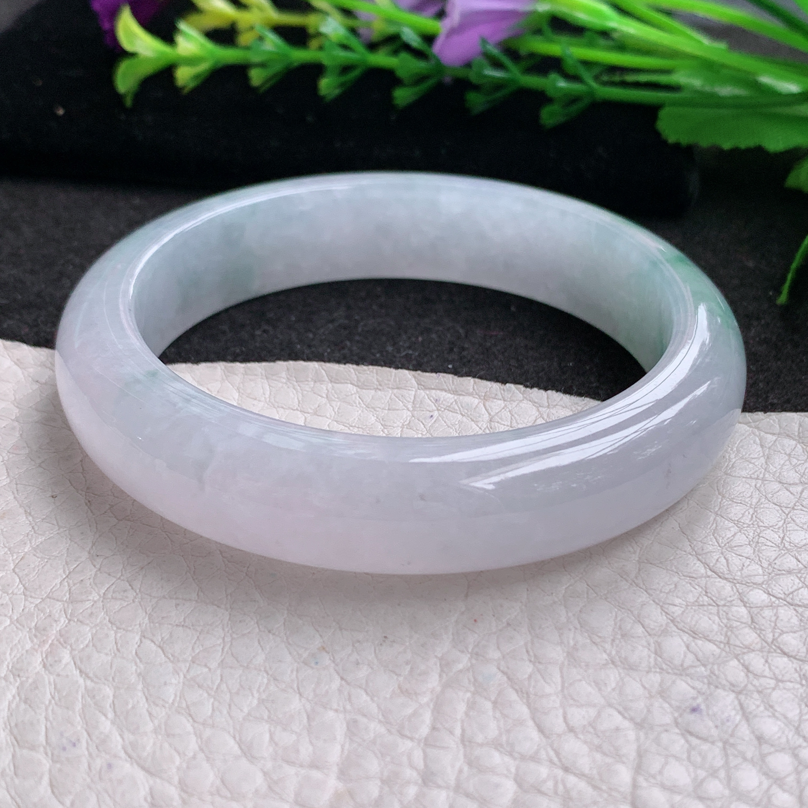 xo实拍56.8*13*8.2平安镯 天然缅甸翡翠A货玉手镯冰胶飘花宽边玉手环