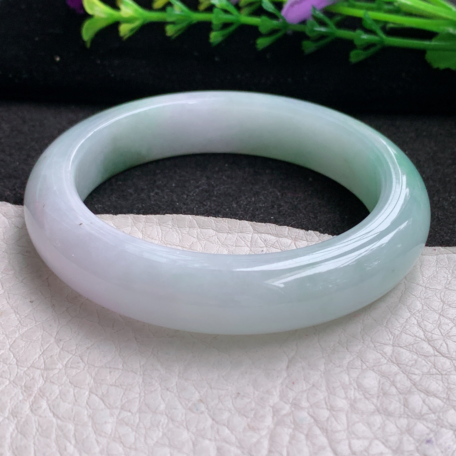 yw实拍53.5*12.5*9平安镯 天然缅甸翡翠A货玉手镯飘花宽边玉手环