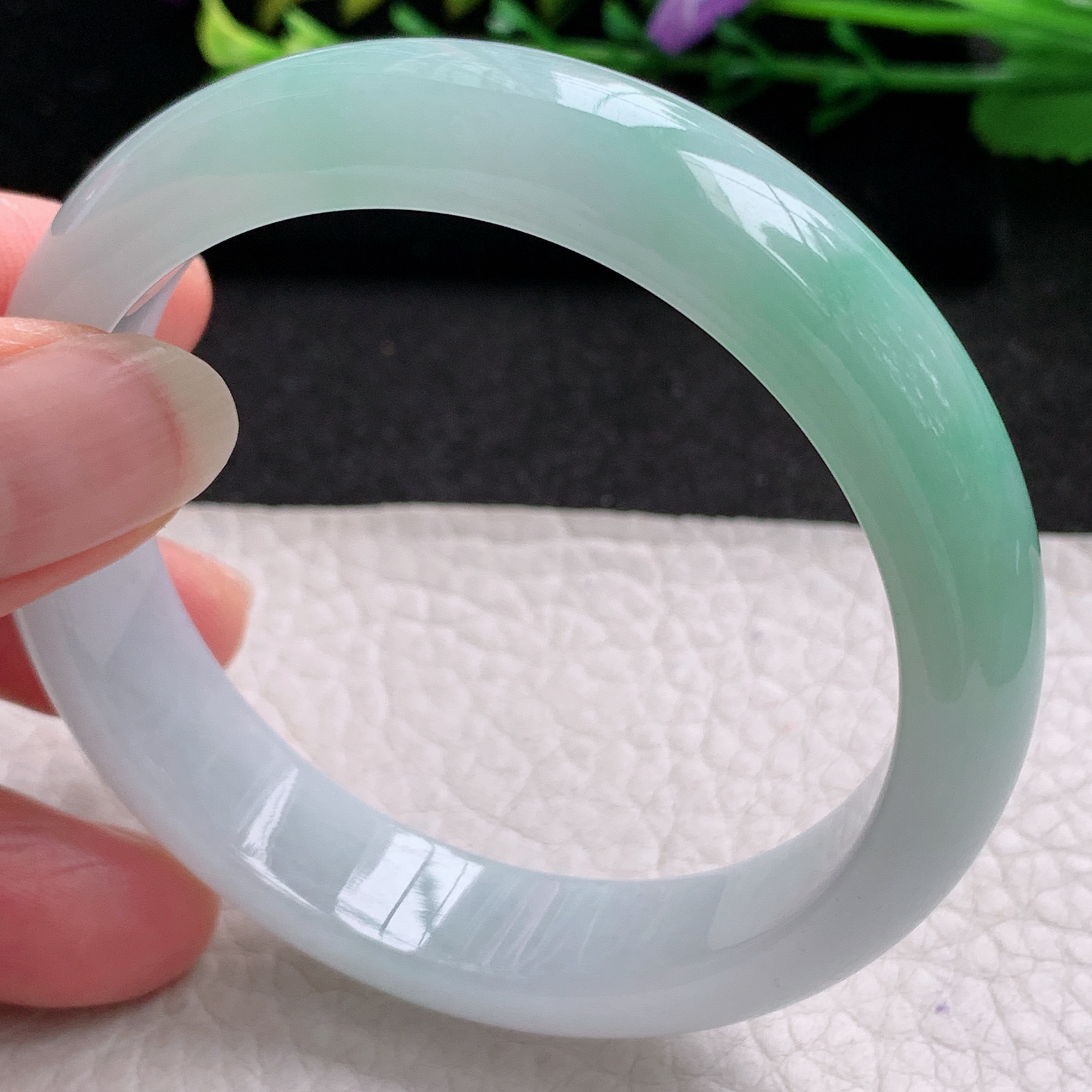 yw实拍55*13*8.7招财镯 天然缅甸翡翠A货玉手镯水润清爽宽边玉手环