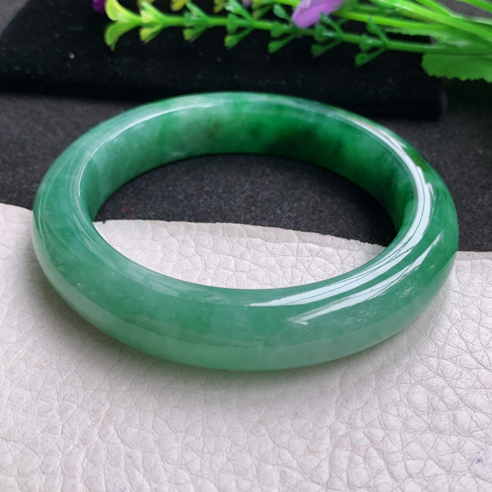 xo实拍58.5*12.8*10.2平安镯 天然缅甸翡翠A货玉手镯冰胶辣绿宽边玉手环
