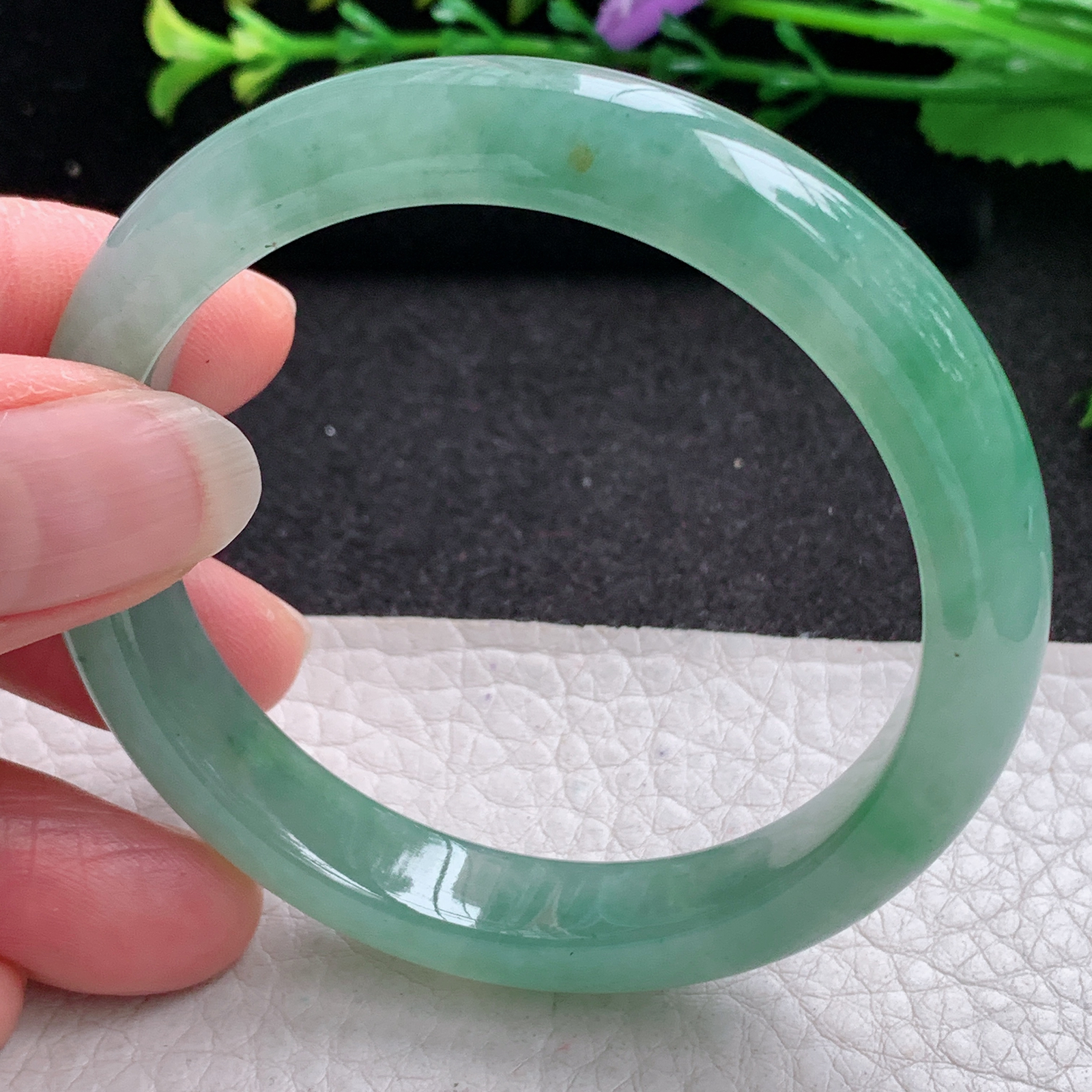 ax实拍53*10.5*7.4平安镯 天然缅甸翡翠A货玉手镯冰绿宽边玉手环