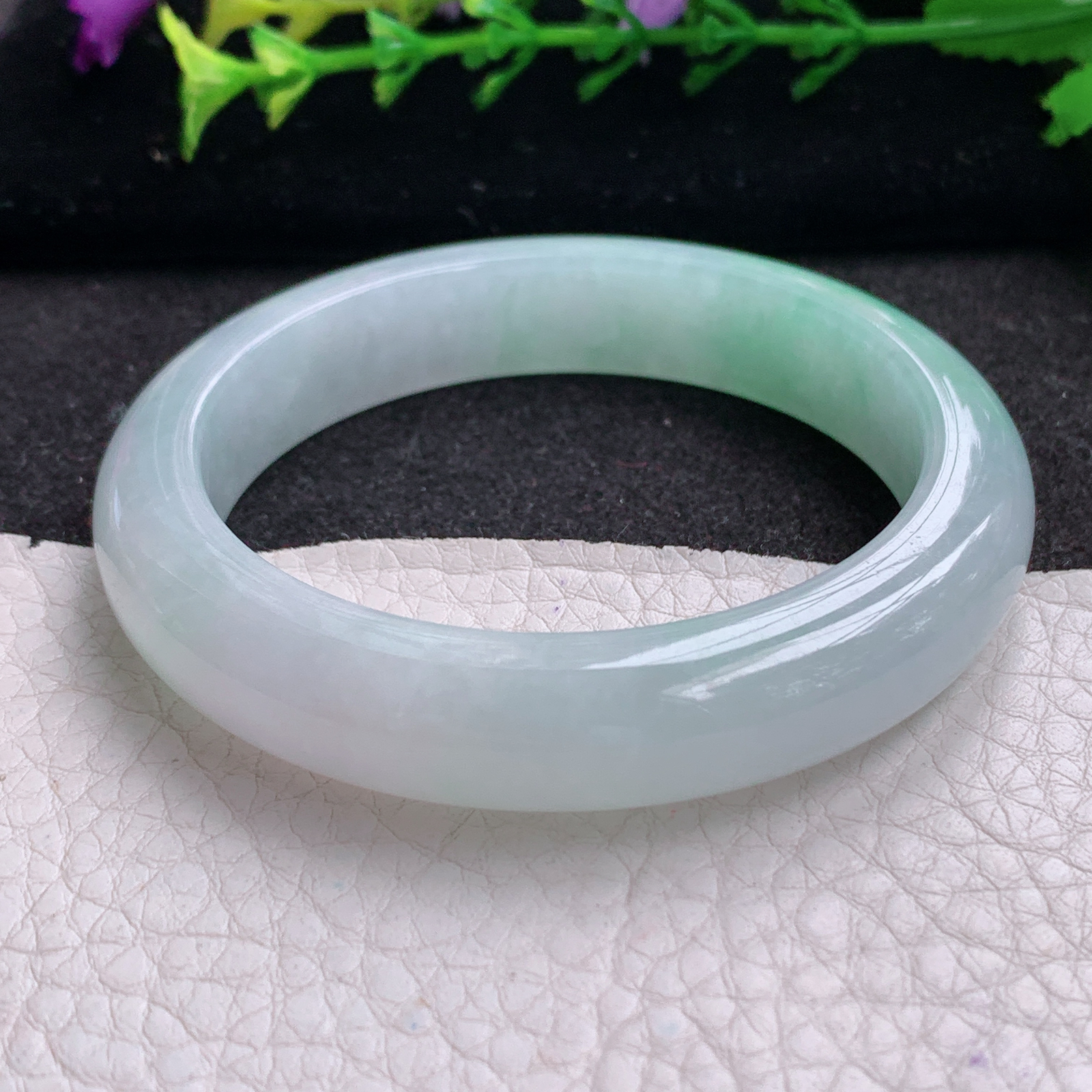 r实拍53*11.8*8.2平安镯 天然缅甸翡翠A货玉手镯飘绿清新宽边玉手环