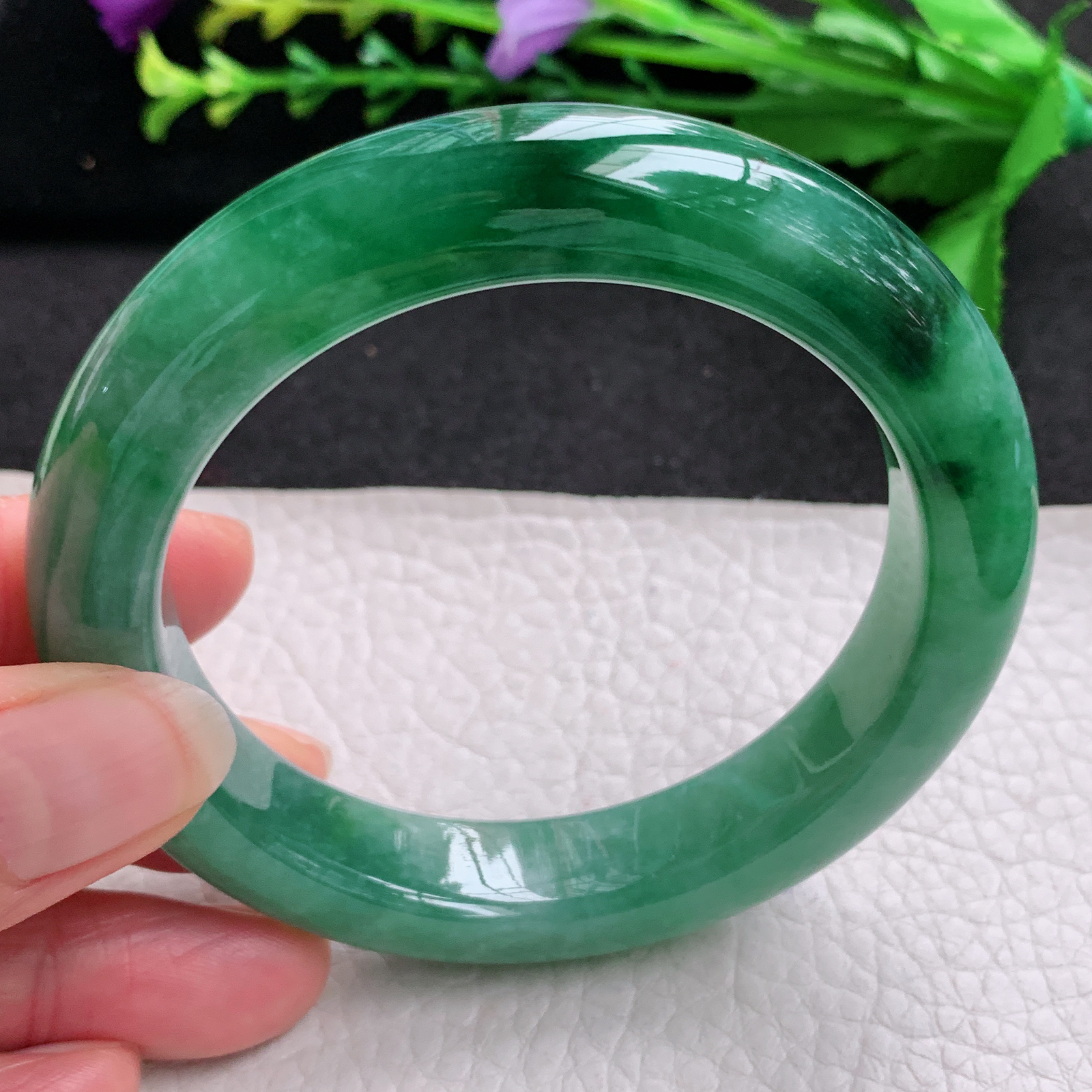 xo实拍58.5*12.8*10.2平安镯 天然缅甸翡翠A货玉手镯冰胶辣绿宽边玉手环
