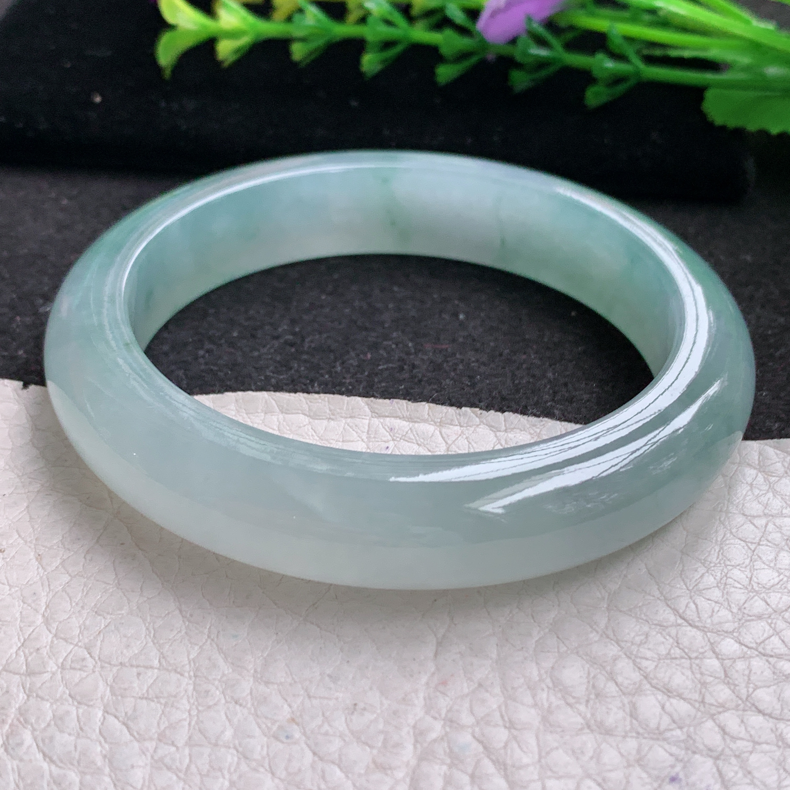 ax实拍58.5*12.6*9.2平安镯 天然缅甸翡翠A货玉手镯冰飘花宽边玉手环