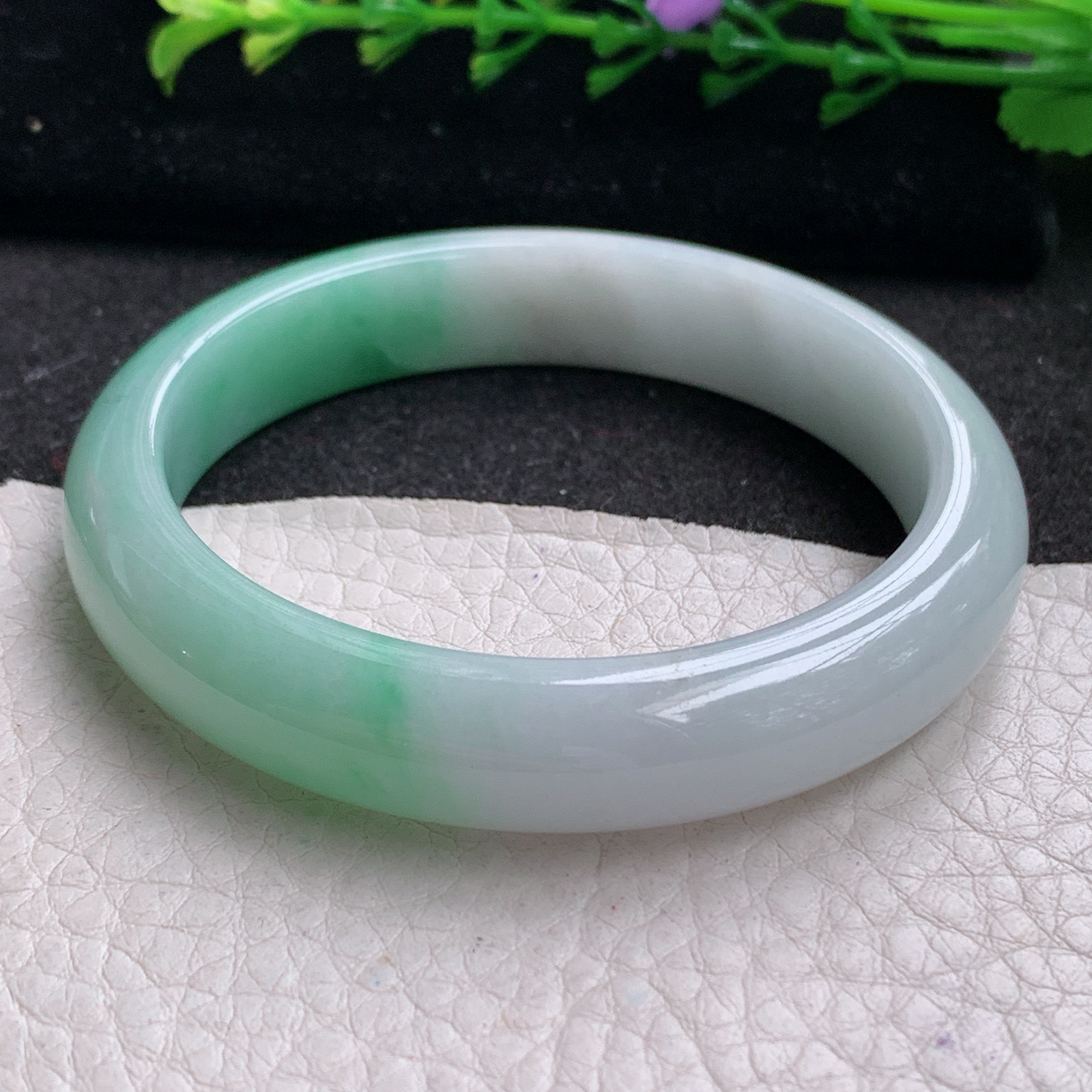 yw实拍53*11.2*7.8招财镯 天然缅甸翡翠A货玉手镯半山水宽边玉手环