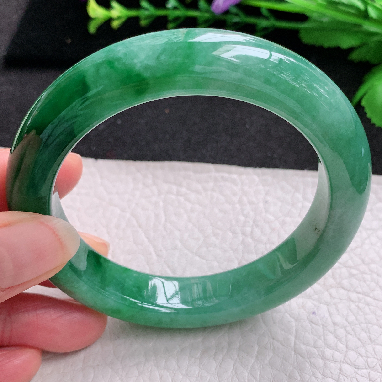 xo实拍58.5*12.8*10.2平安镯 天然缅甸翡翠A货玉手镯冰胶辣绿宽边玉手环