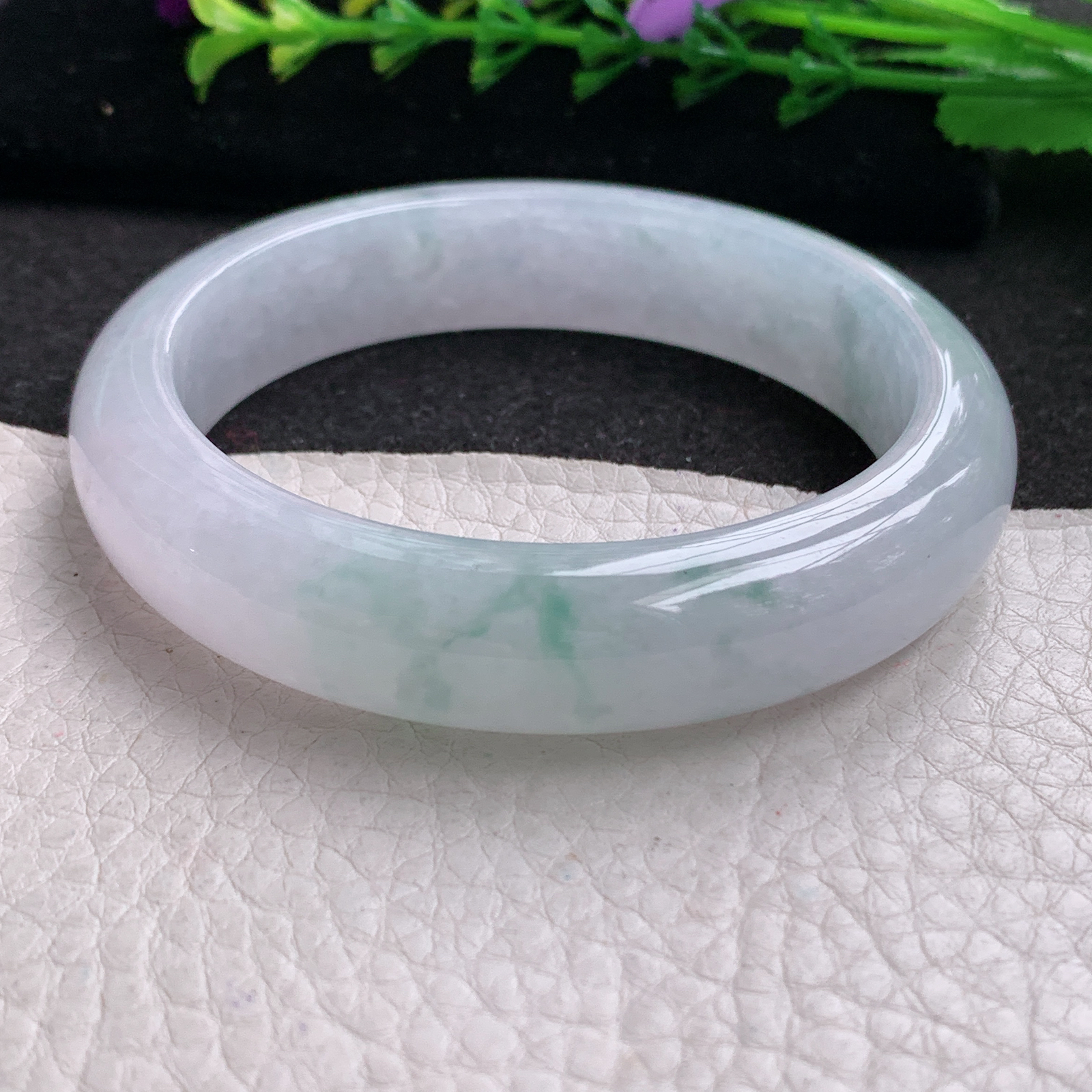 xo实拍56.8*13*8.2平安镯 天然缅甸翡翠A货玉手镯冰胶飘花宽边玉手环