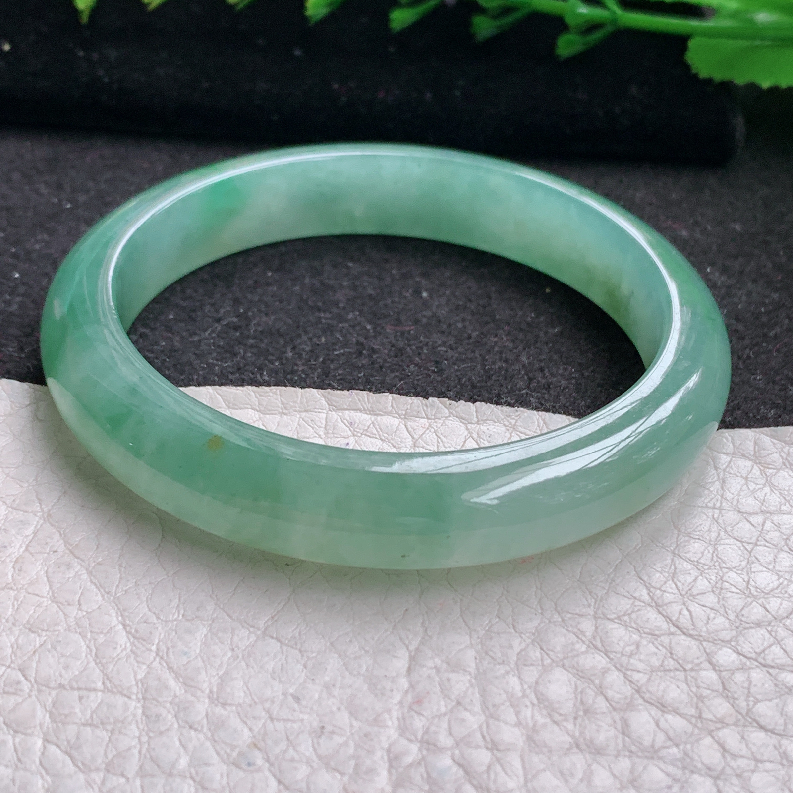 ax实拍53*10.5*7.4平安镯 天然缅甸翡翠A货玉手镯冰绿宽边玉手环