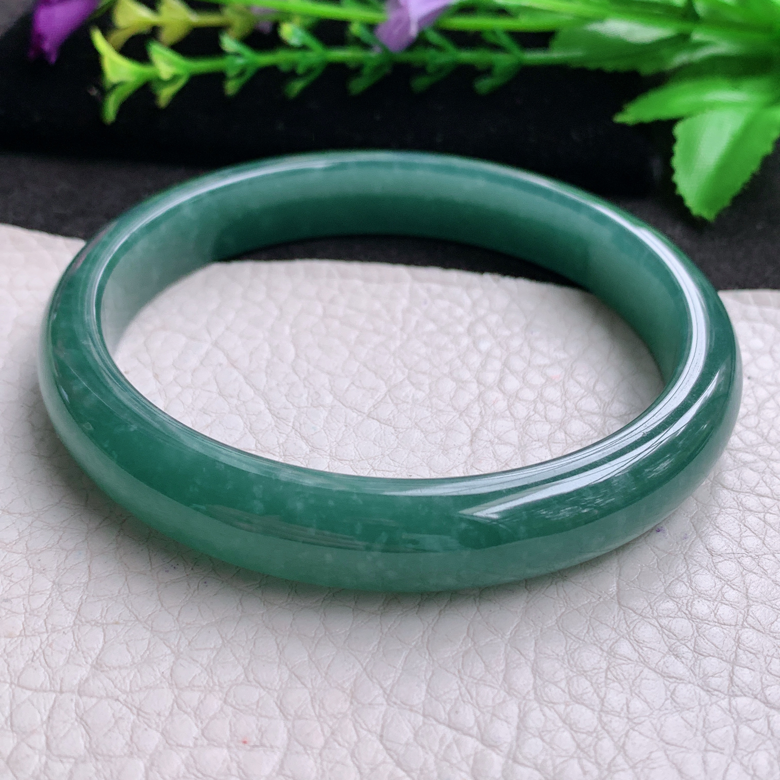 ss大圈口66.5*12*8平安镯 天然翡翠A货玉手镯蓝韵宽边玉手环