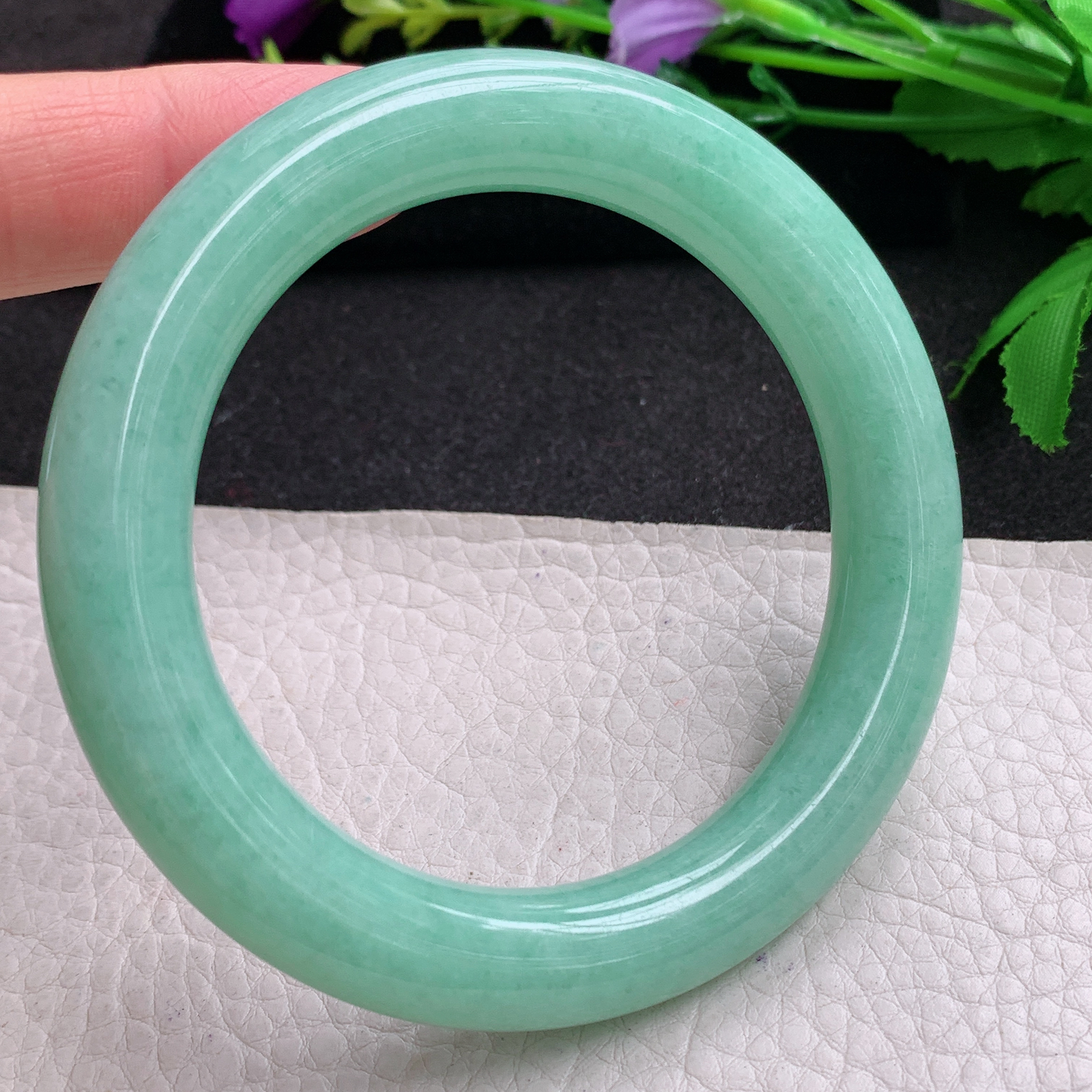 yh实拍57.5*11.3胖圆镯 天然缅甸翡翠A货玉手镯满绿圆条玉手环