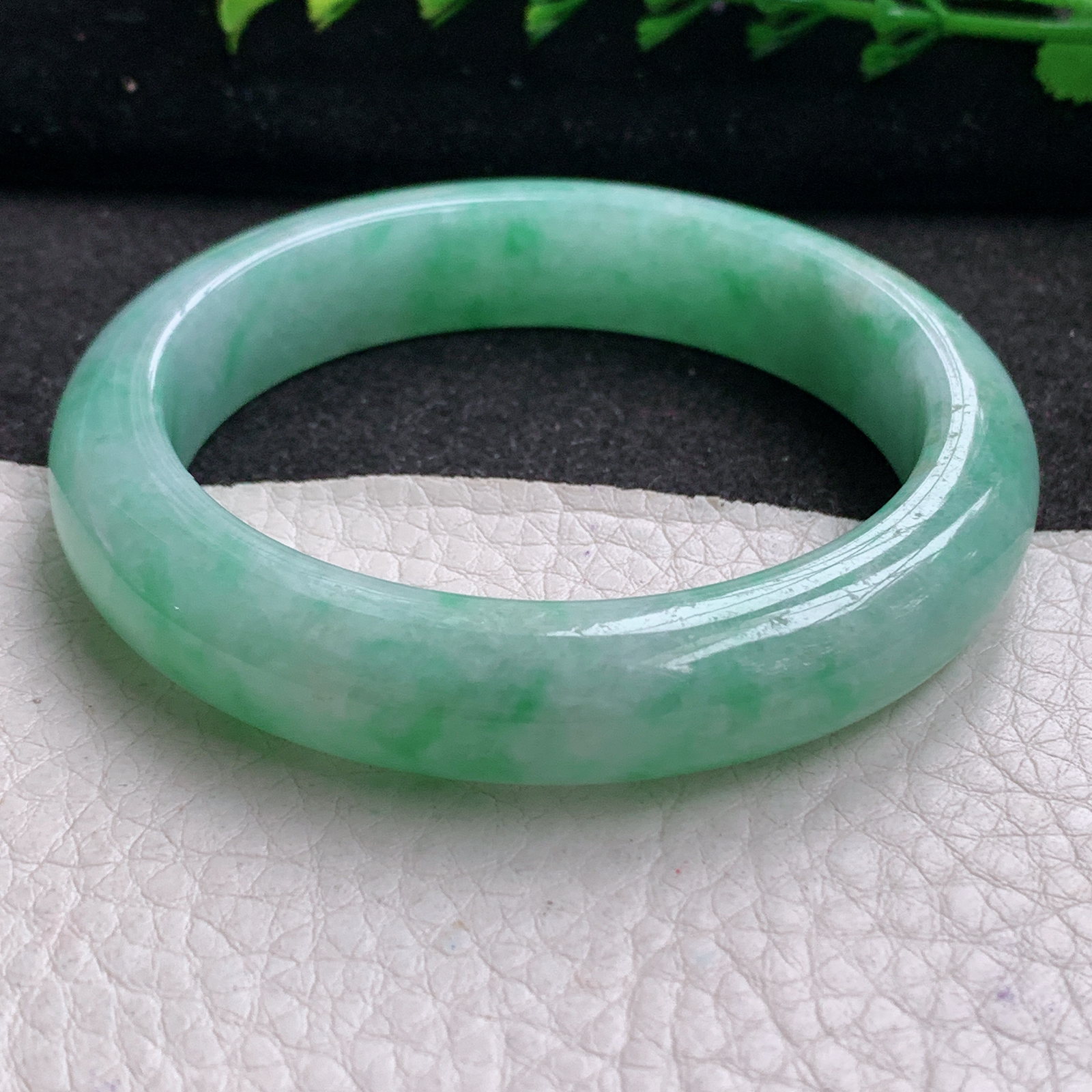 pp实拍54.5*12*8.3平安镯 特色天然缅甸翡翠A货玉手镯满绿水润宽边玉手环