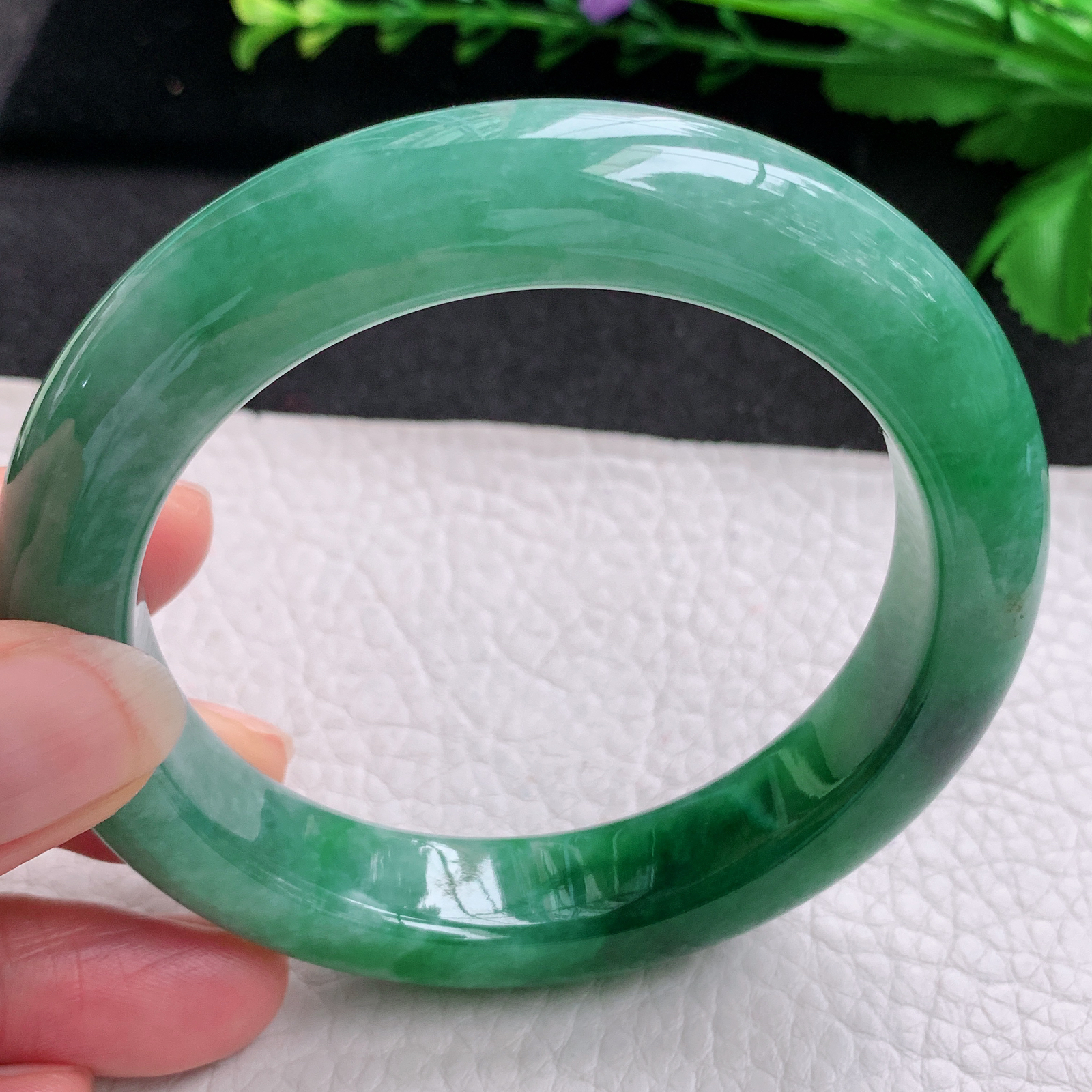 xo实拍58.5*12.8*10.2平安镯 天然缅甸翡翠A货玉手镯冰胶辣绿宽边玉手环