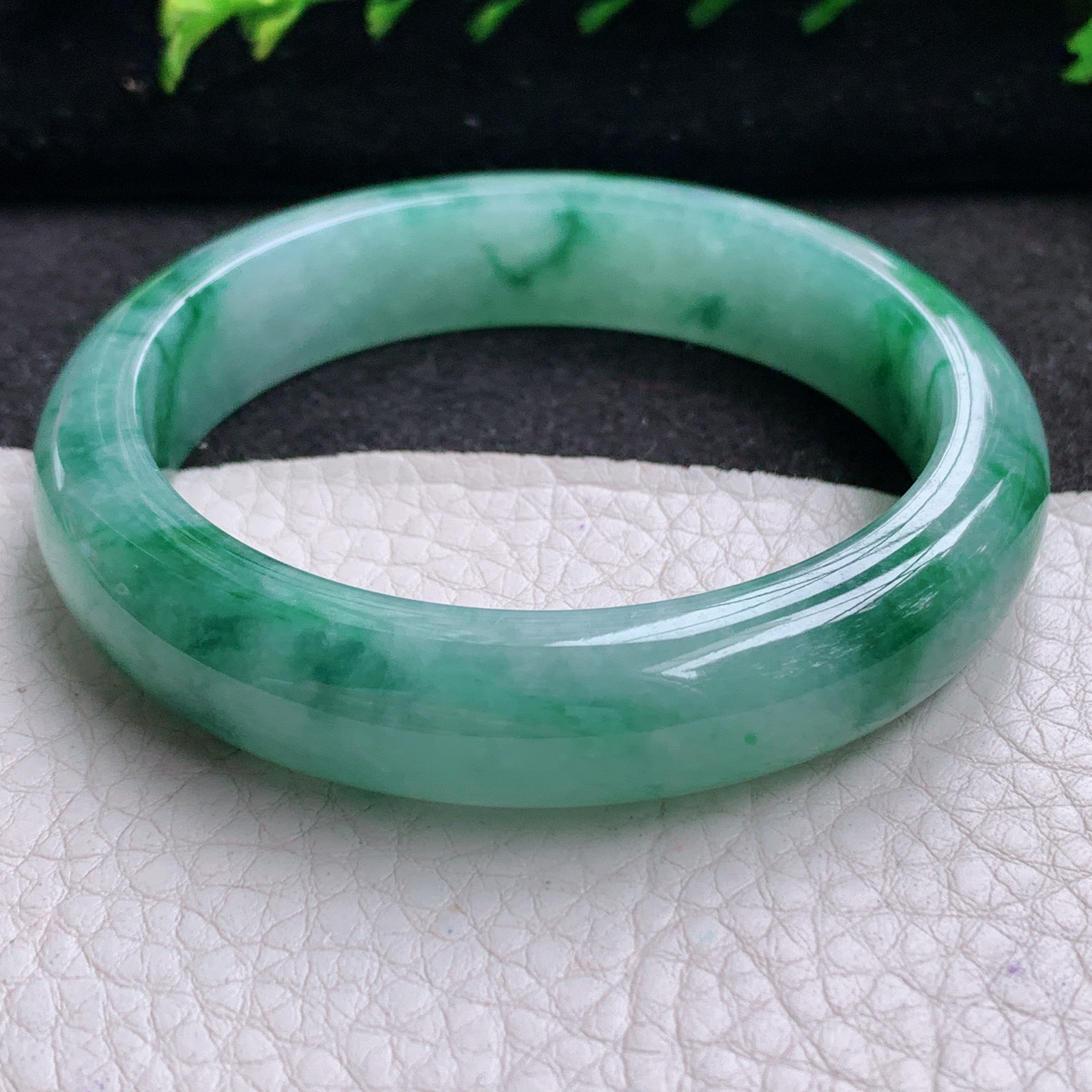 r实拍55*12.8*7.8平安镯 天然缅甸翡翠A货玉手镯飘花韵味宽边玉手环