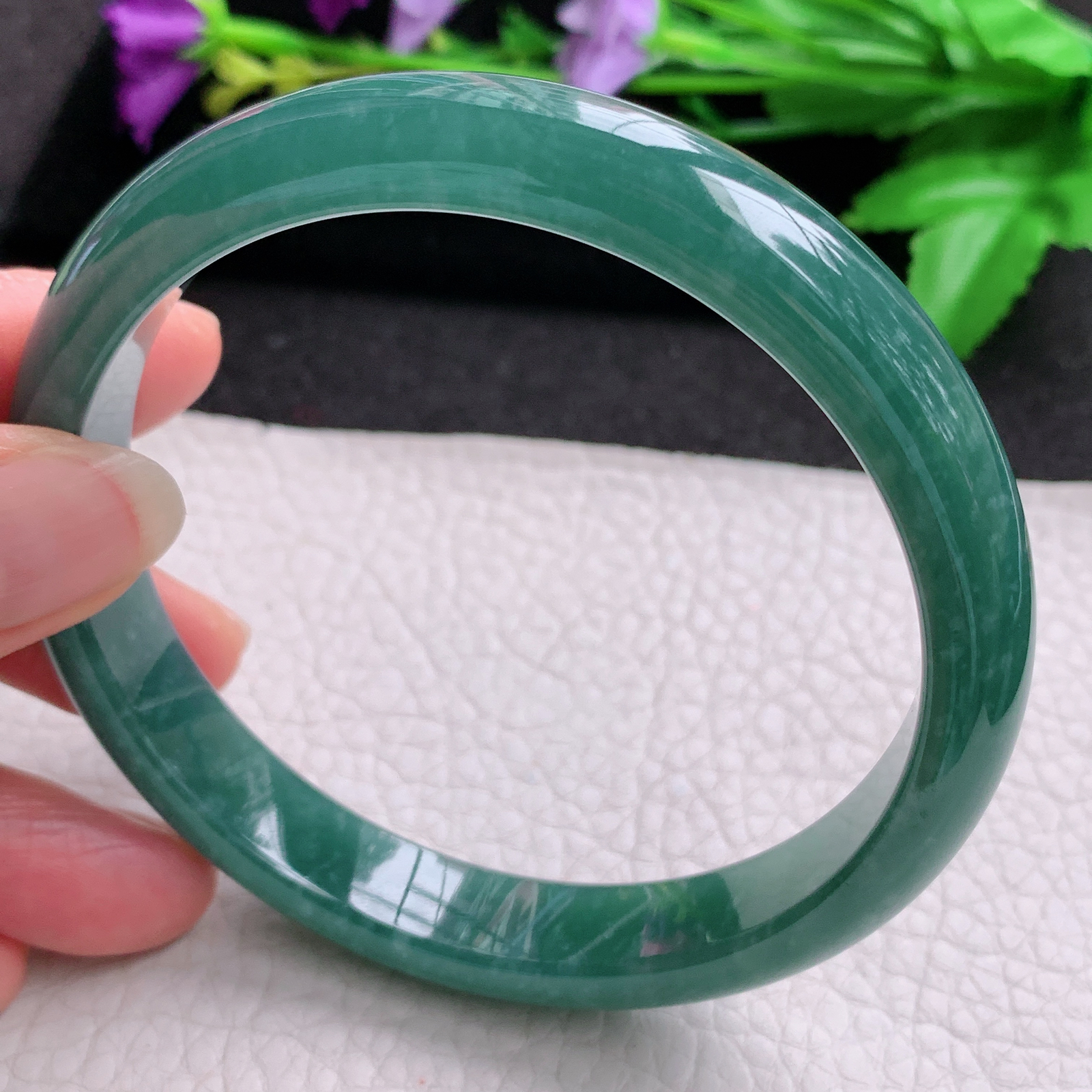 ss大圈口66.5*12*8平安镯 天然翡翠A货玉手镯蓝韵宽边玉手环