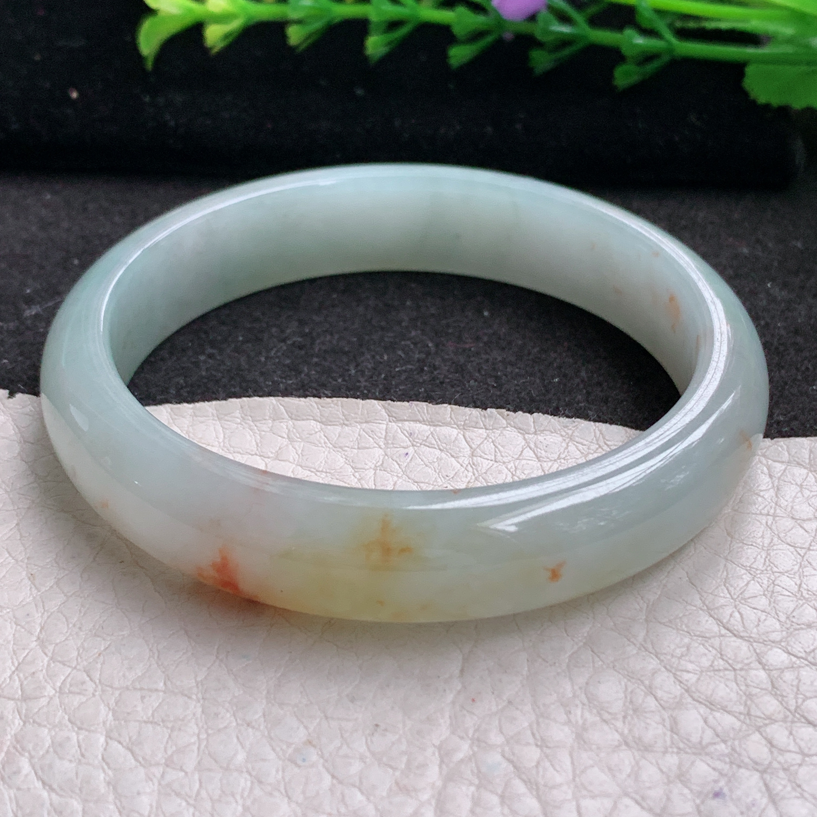 pp实拍56*12.2*7招财镯 特色天然缅甸翡翠A货玉手镯冰飘红翡宽边玉手环