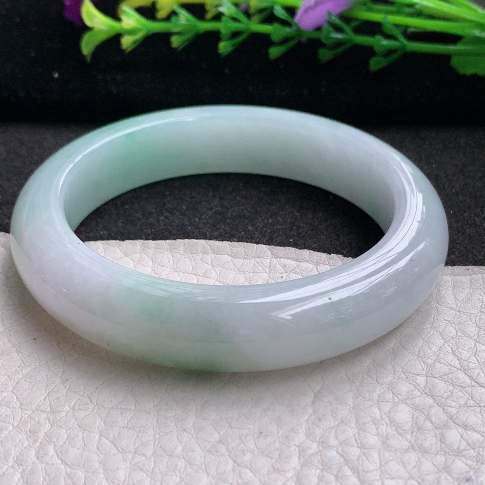 yw实拍53.5*12.5*9平安镯 天然缅甸翡翠A货玉手镯飘花宽边玉手环