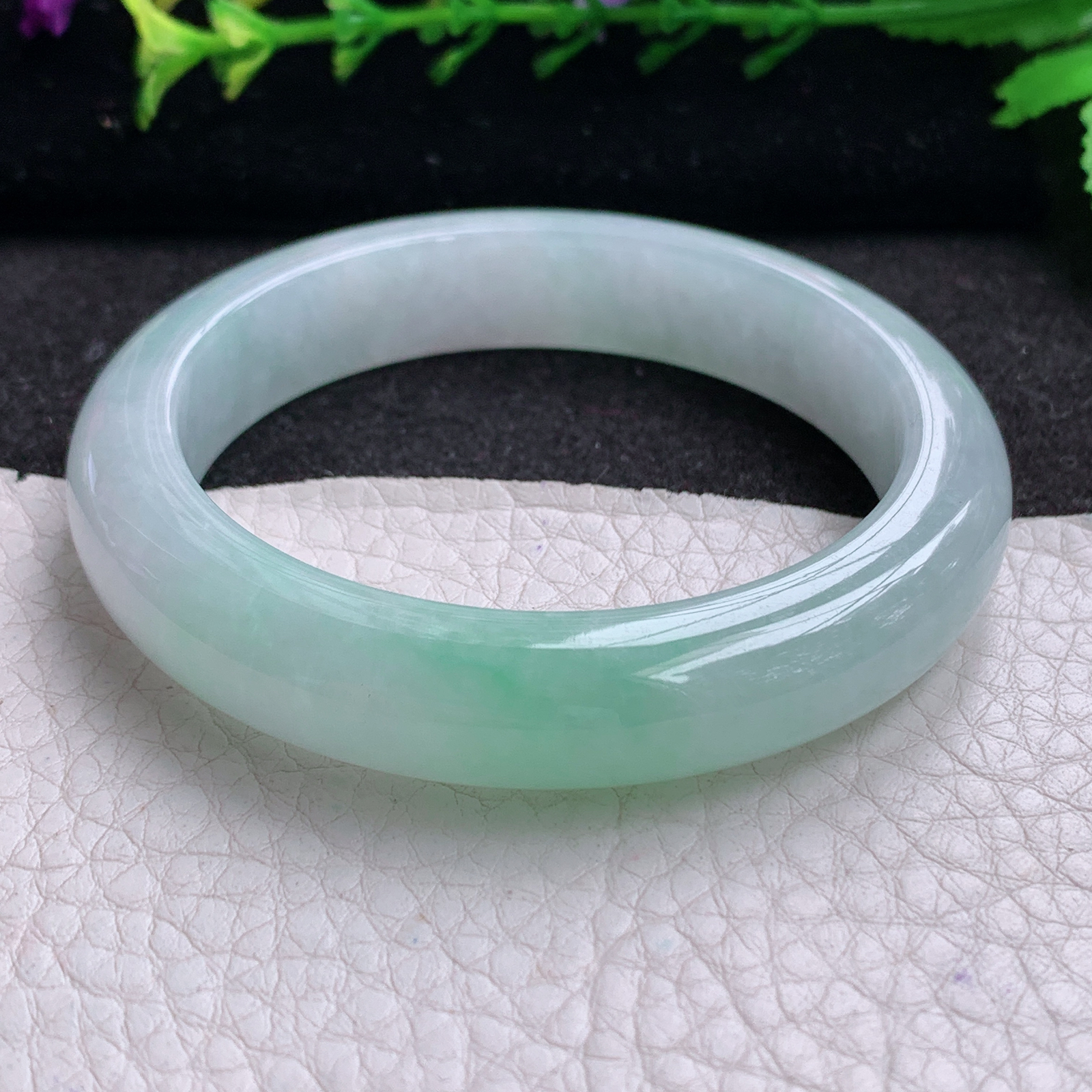 r实拍53*11.8*8.2平安镯 天然缅甸翡翠A货玉手镯飘绿清新宽边玉手环