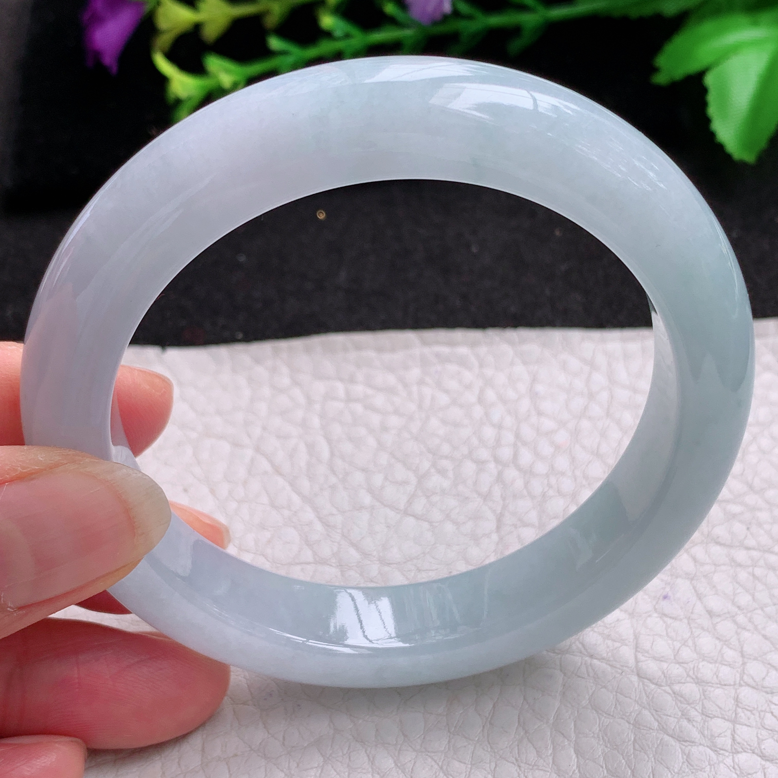 r清爽款58.5*12.3*9.3平安镯 天然缅甸翡翠A货玉手镯白月光宽边玉手环