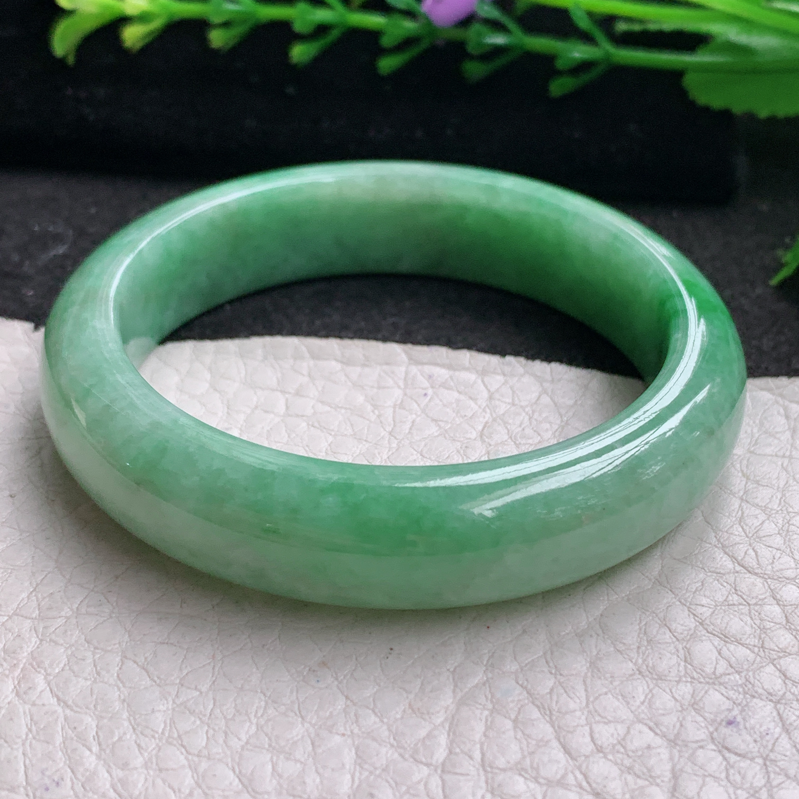 xx小圈口51*12.5*7.6平安镯 天然缅甸翡翠A货玉手镯秀气满绿宽边玉手环