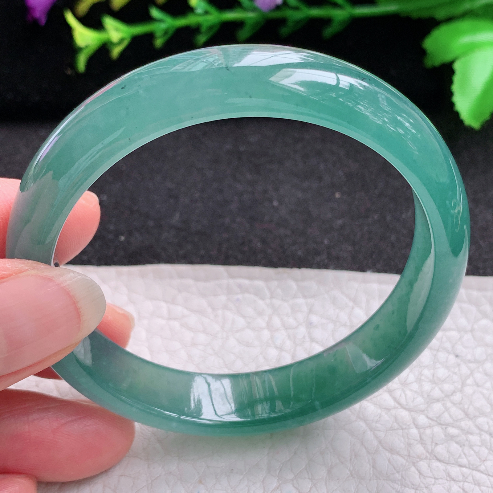 ll实拍55*12.3*7平安镯 天然翡翠A货玉手镯冰蓝气质宽边玉手环