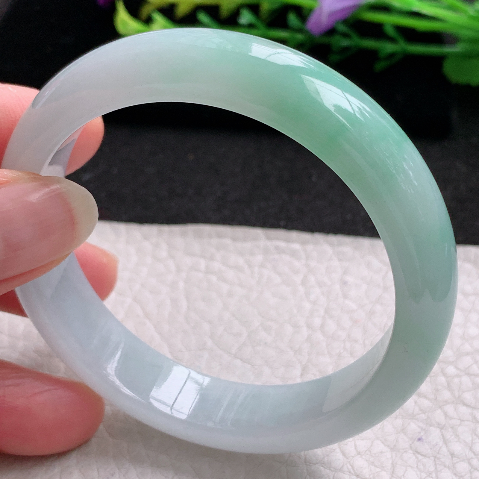 yw实拍55*13*8.7招财镯 天然缅甸翡翠A货玉手镯水润清爽宽边玉手环