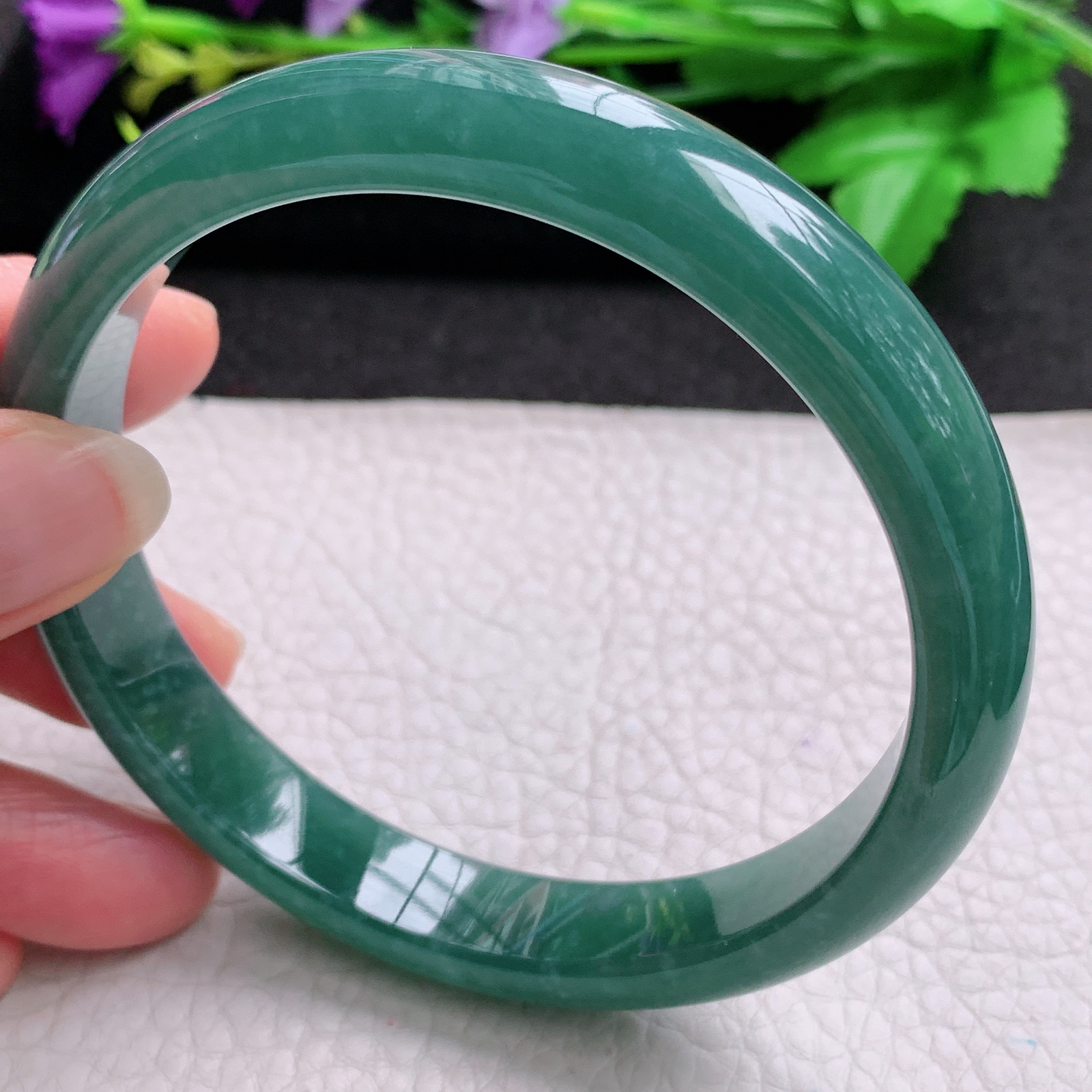 ss大圈口66.5*12*8平安镯 天然翡翠A货玉手镯蓝韵宽边玉手环