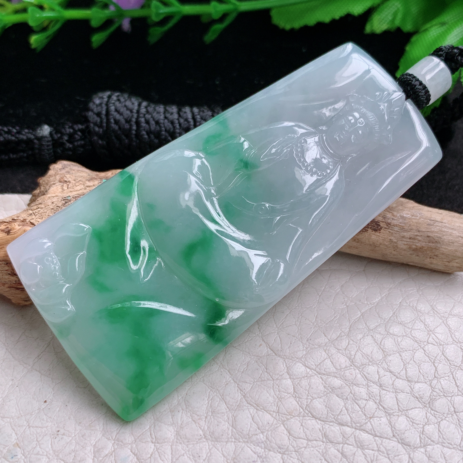 csy实拍62.3*31*5.2缅甸翡翠a货精雕飘绿赐福观音 玉观音玉吊坠 玉挂坠