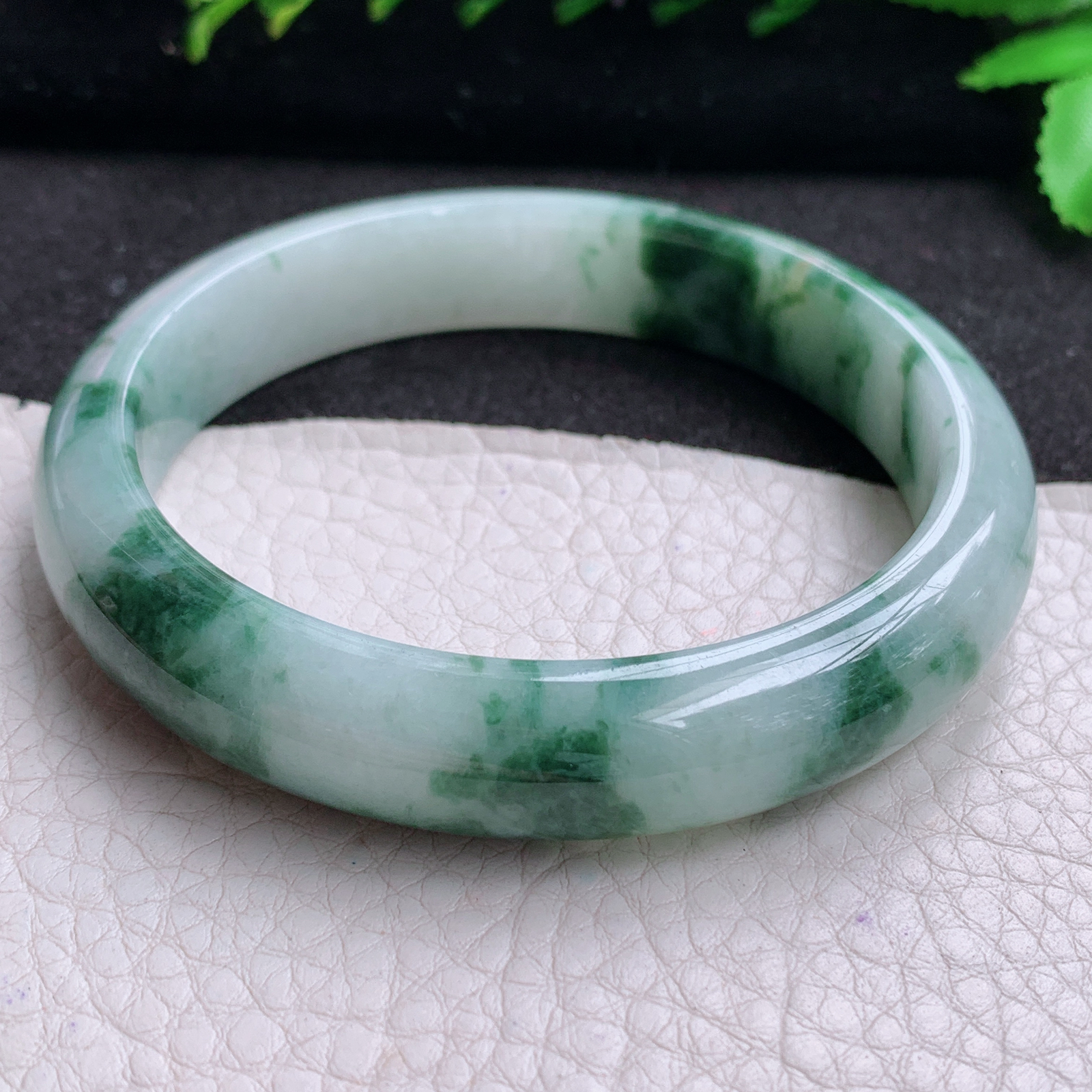 ll实拍59*12.4*8平安镯 天然缅甸翡翠A货玉手镯冰飘花宽边玉手环