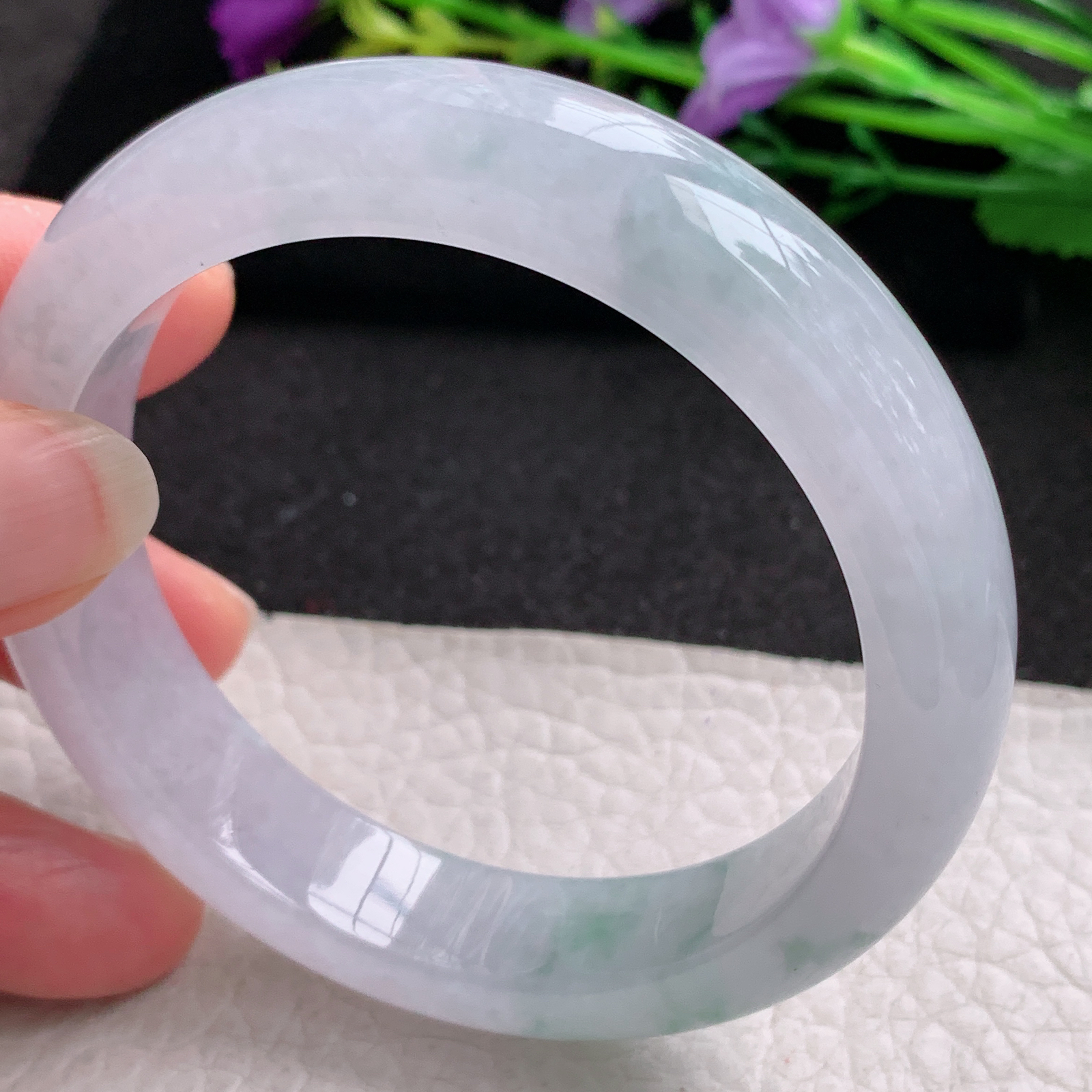 xo实拍56.8*13*8.2平安镯 天然缅甸翡翠A货玉手镯冰胶飘花宽边玉手环