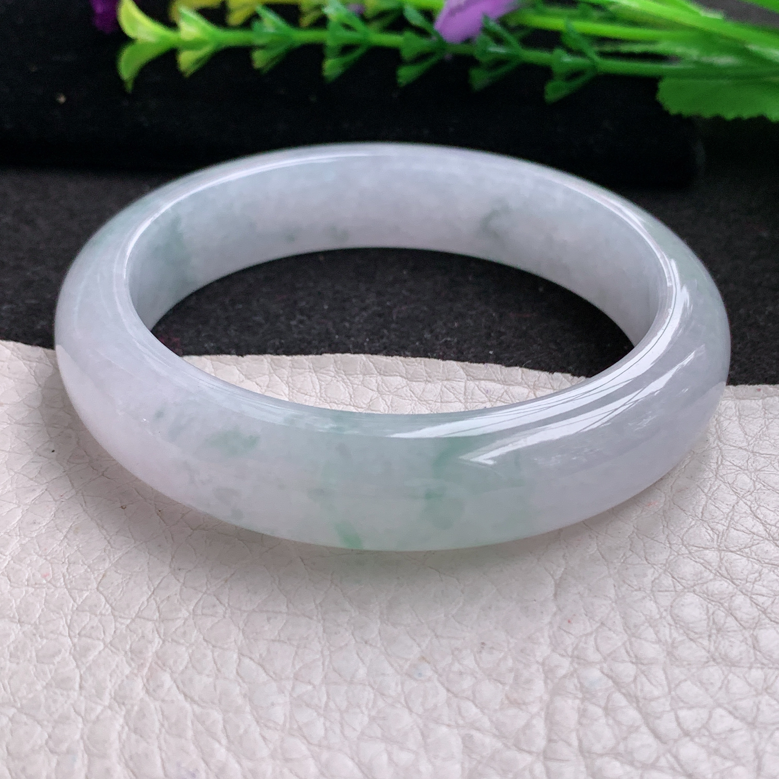 xo实拍56.8*13*8.2平安镯 天然缅甸翡翠A货玉手镯冰胶飘花宽边玉手环