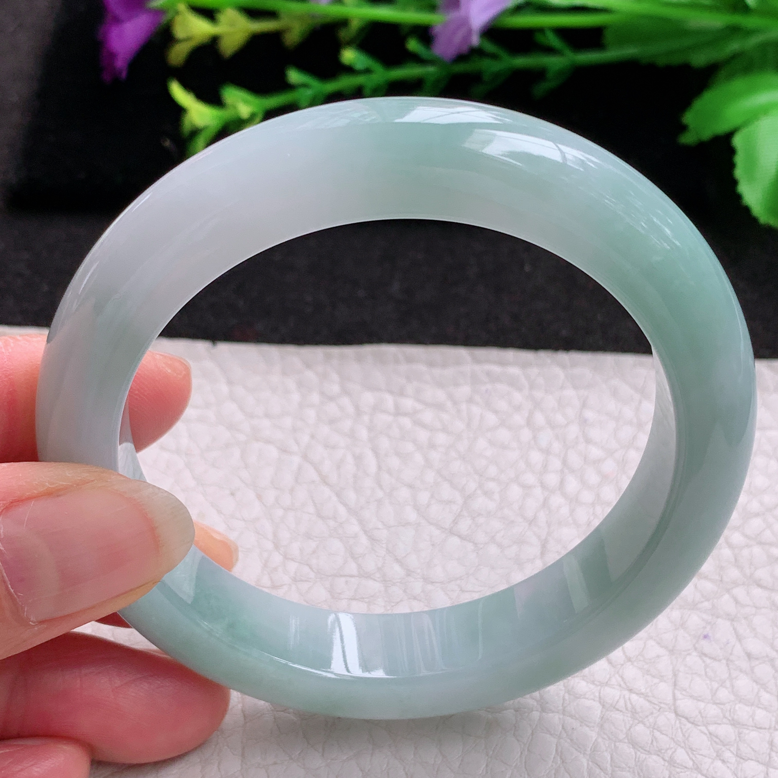 Ss实拍57.8*12.5*9平安镯 天然缅甸翡翠A货玉手镯胶感清新宽边玉手环