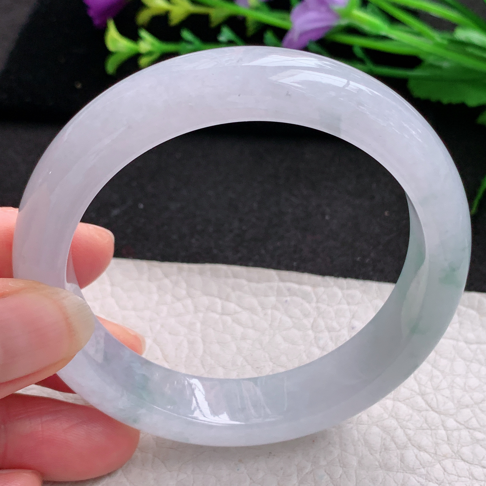 xo实拍56.8*13*8.2平安镯 天然缅甸翡翠A货玉手镯冰胶飘花宽边玉手环