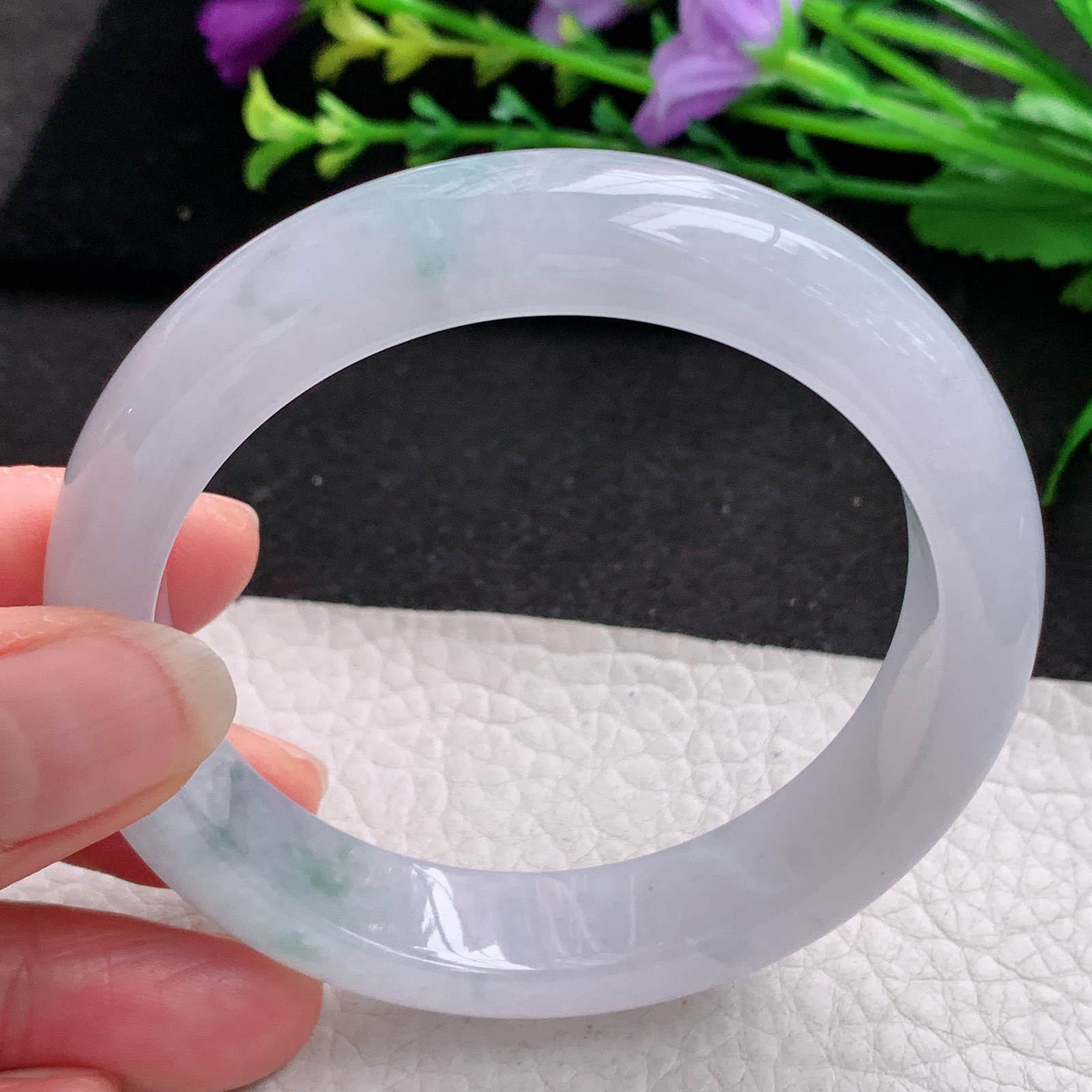 xo实拍56.8*13*8.2平安镯 天然缅甸翡翠A货玉手镯冰胶飘花宽边玉手环