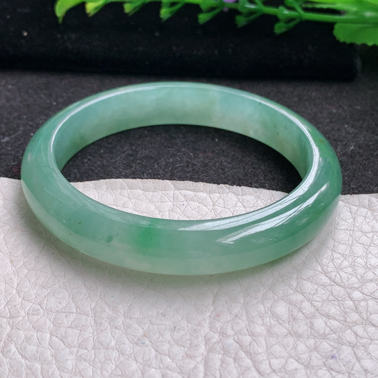 ax实拍53*10.5*7.4平安镯 天然缅甸翡翠A货玉手镯冰绿宽边玉手环