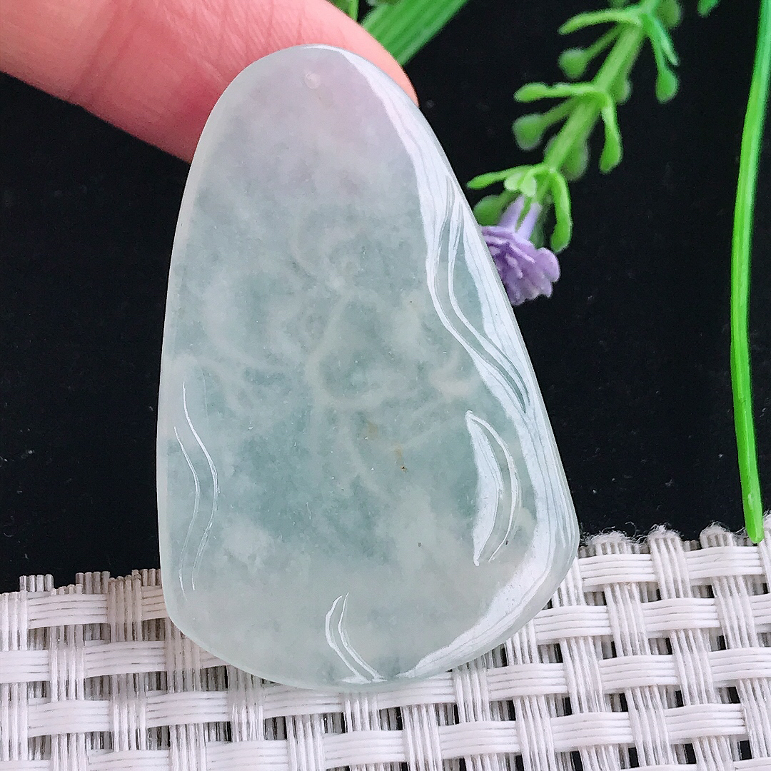 实拍A货翡翠47.2/31/5.3老坑冰胶水灵冰晴一本清廉莲花吊坠翡翠挂件