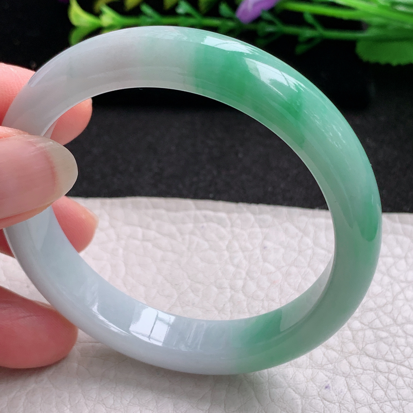 yw实拍53*11.2*7.8招财镯 天然缅甸翡翠A货玉手镯半山水宽边玉手环