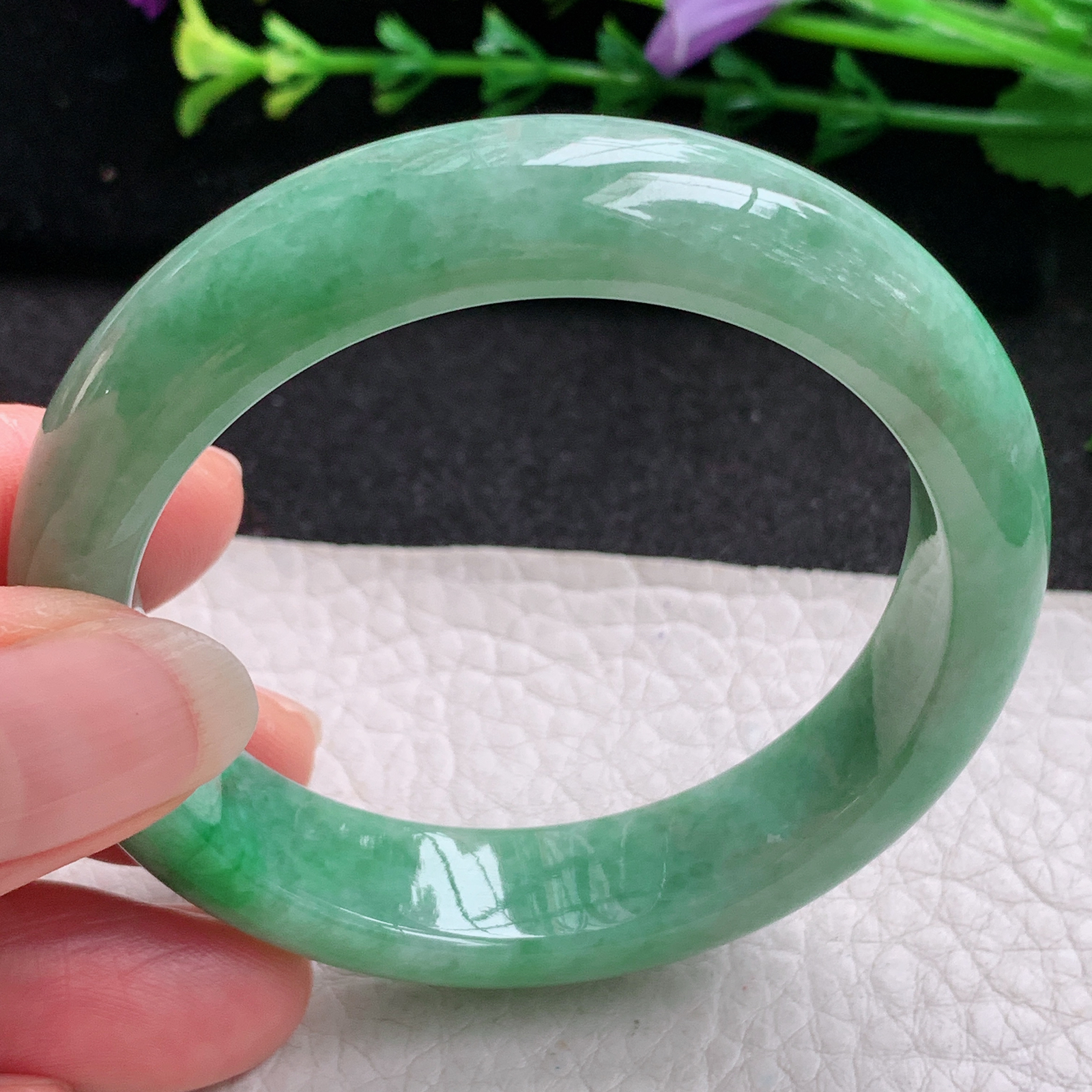 xx小圈口51*12.5*7.6平安镯 天然缅甸翡翠A货玉手镯秀气满绿宽边玉手环