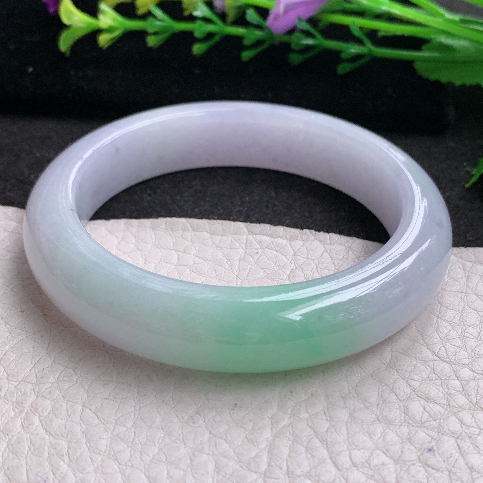 xx实拍54*12.8*9平安镯 天然缅甸翡翠A货玉手镯胶感春带彩宽边玉手环